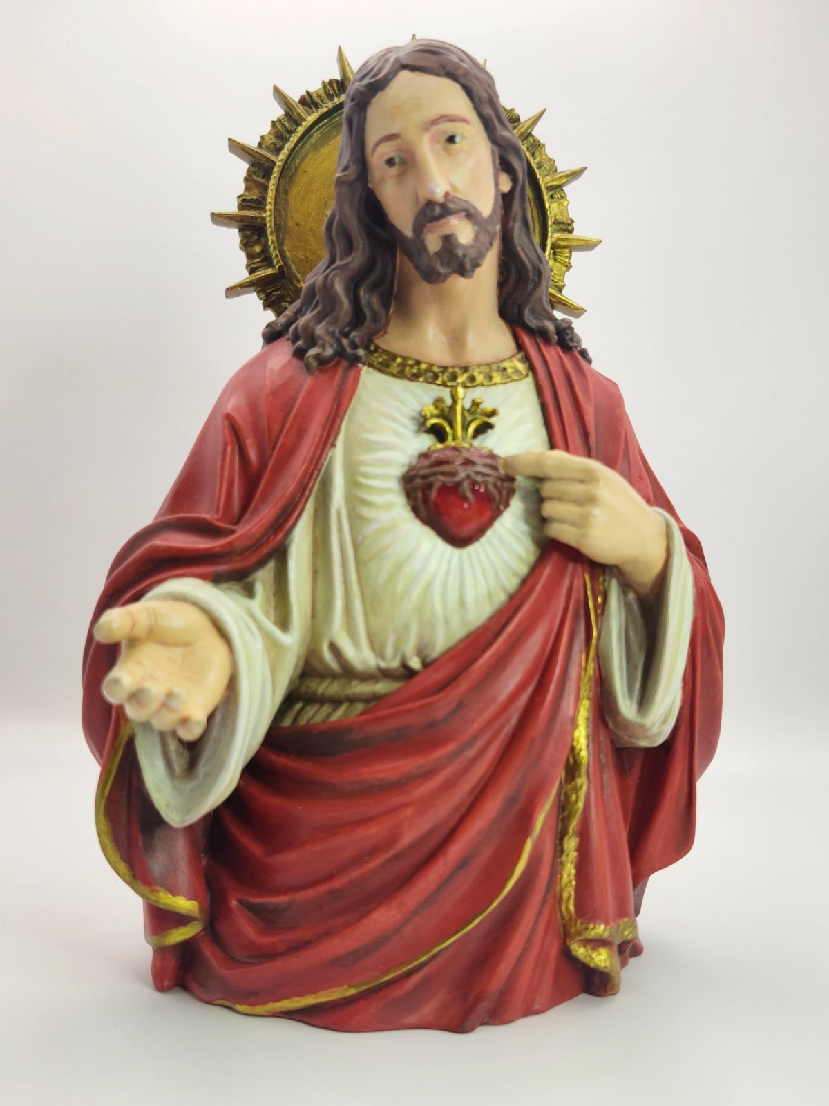 Sacred Heart of Jesus 8″ Statue Hand Painted Resin Figure One of Kind RELM