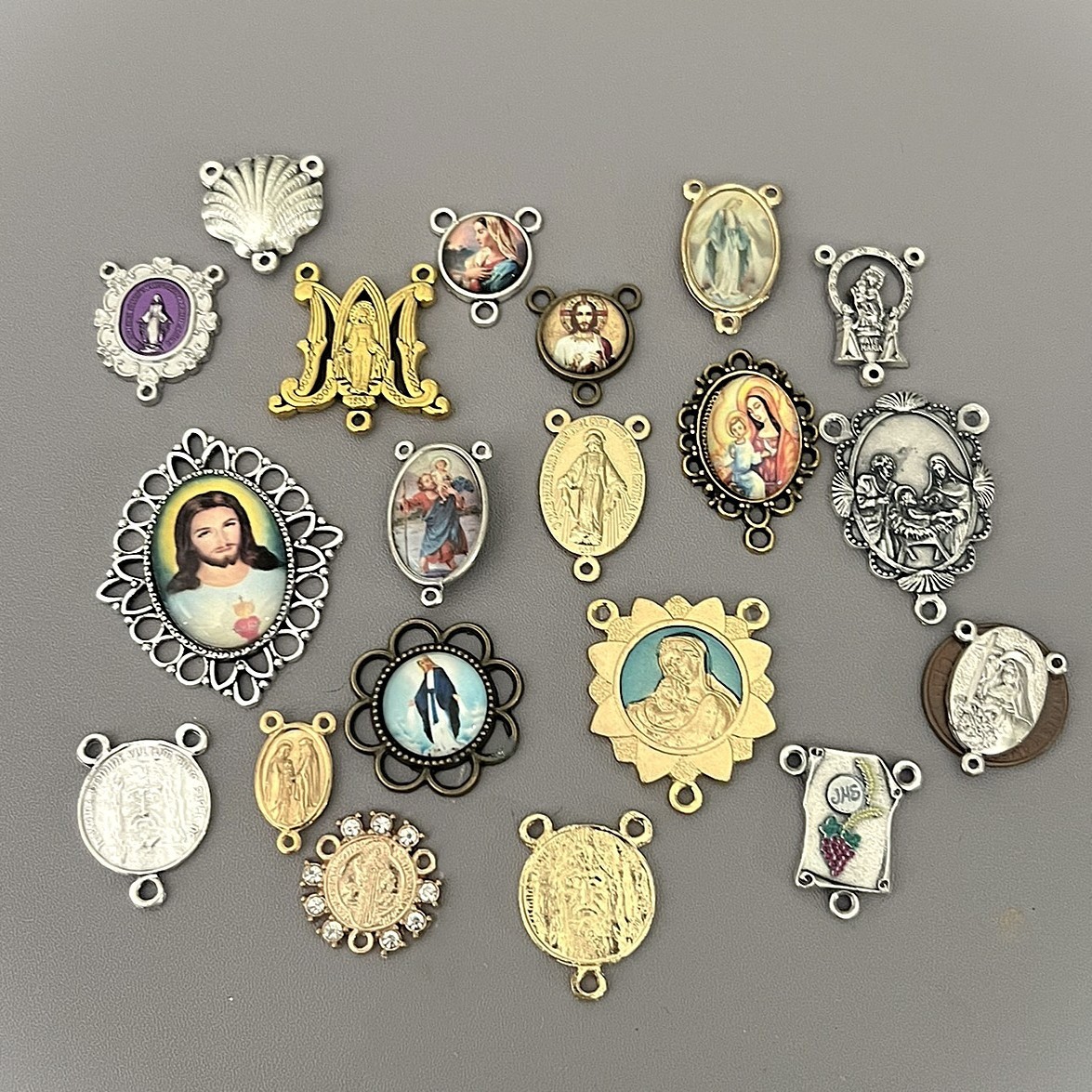 20 pc Rosary Centerpiece Silver Connector Gold Bronze Rosaries Parts ITALY Set A