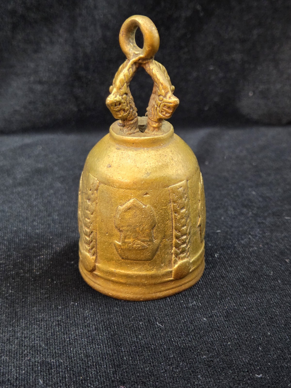 Vintage Thailand Bronze Brass Temple Bell Mythical Figures Altar Prayer Chime