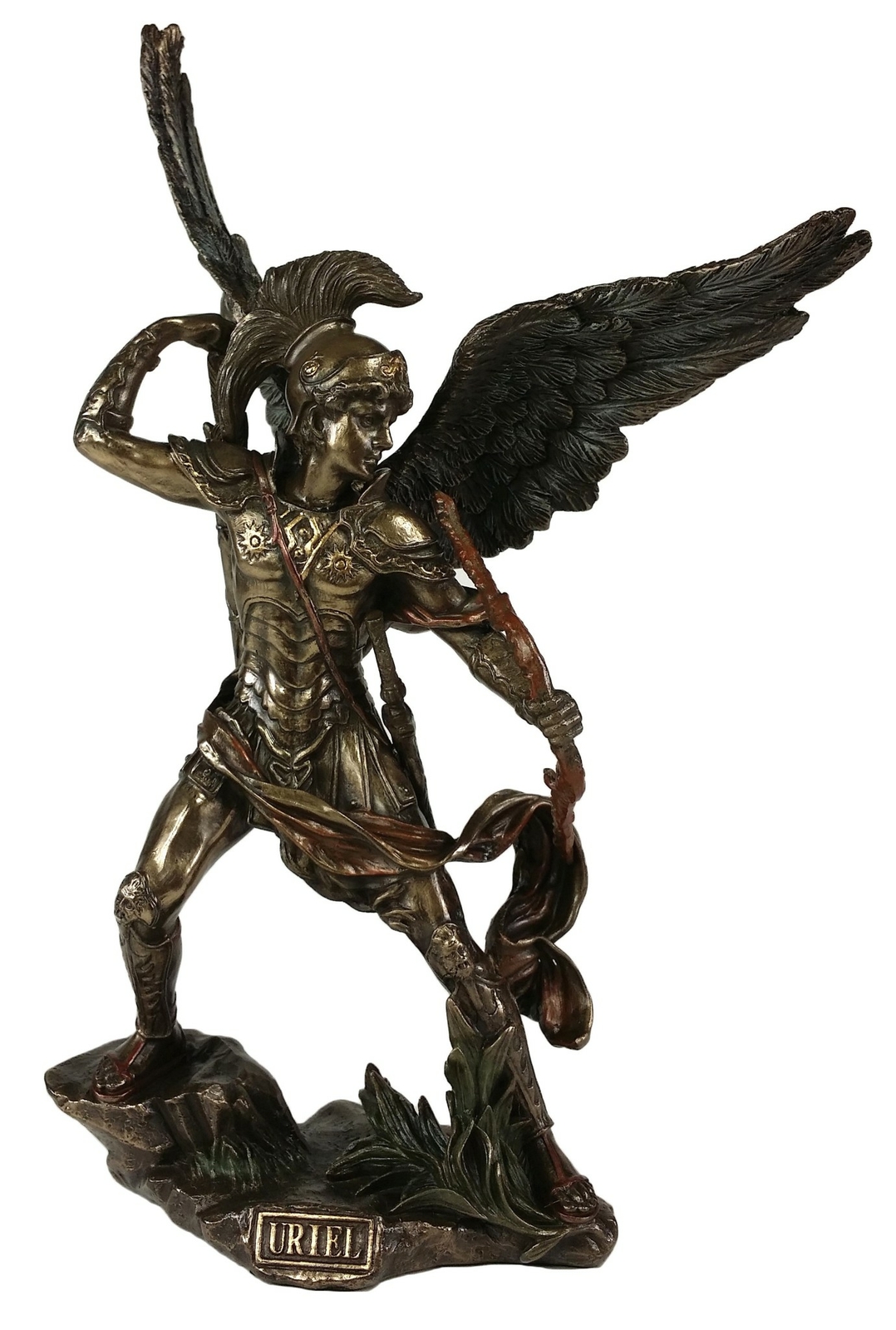 9.5″ Saint Uriel ARCHANGEL W Crossbow Statue Sculpture Antique Bronze Color