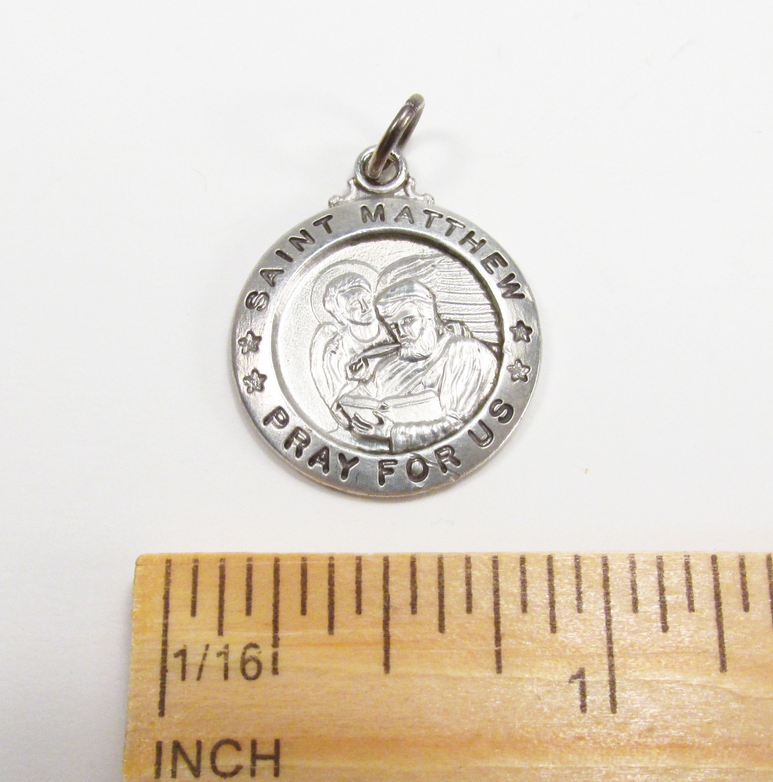 Vintage Chapel Sterling Silver Catholic St. Matthew Pray For Us Medal Pendant