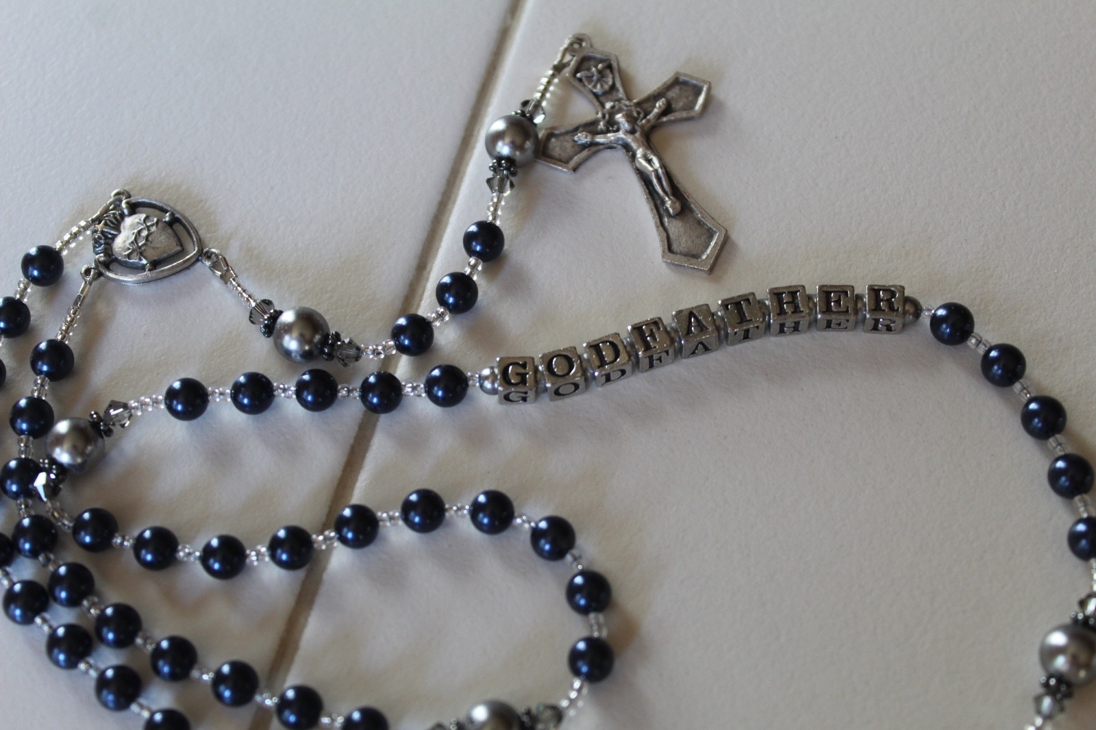 VTG GODFATHER SPELL OUT STAINLESS STEEL METAL BEADS ROSARY