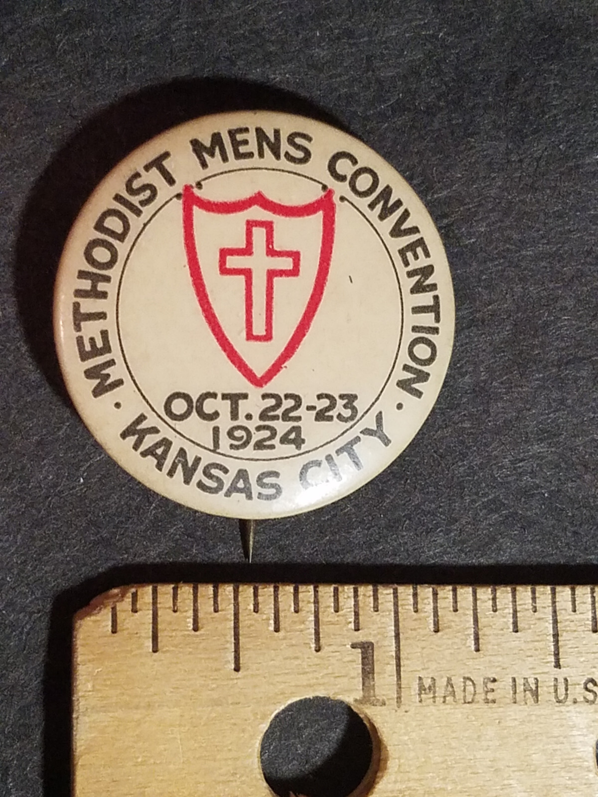 1924 Methodist Mens Convention, Kansas City Vintage Pinback Button