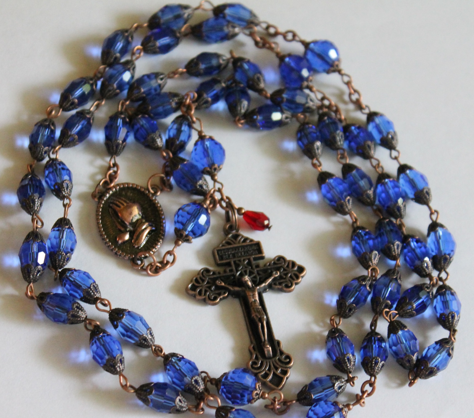 LG. Rosary St Michael The Archangel Black Onyx Antique Bronze Hand Made