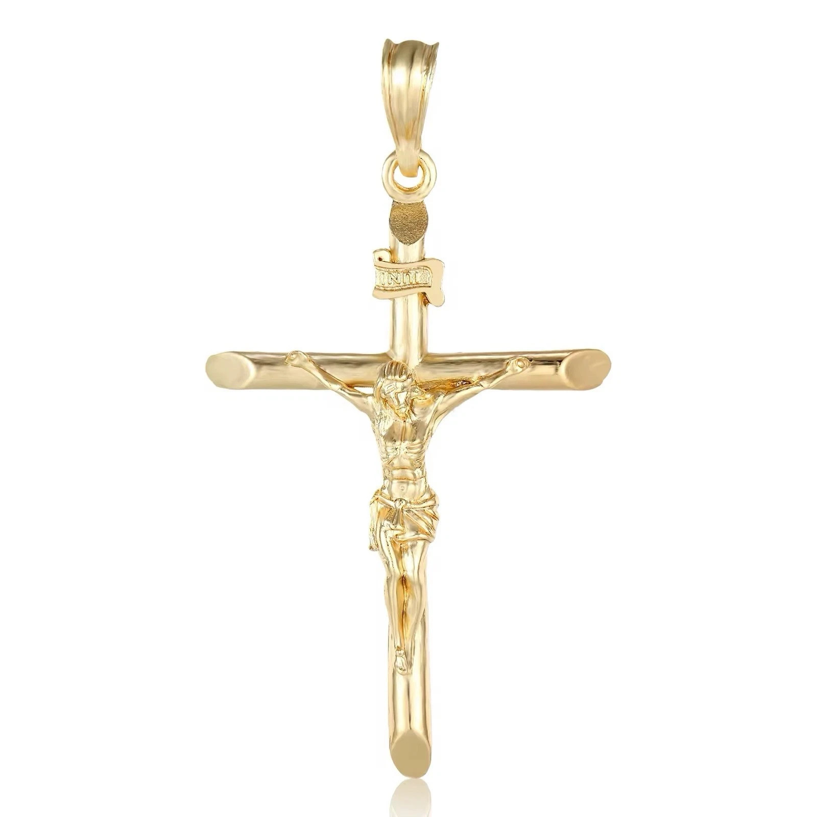 Jesus Cross Pendant, 14K Gold Plated Stainless Steel for Men and Women,Crucifix