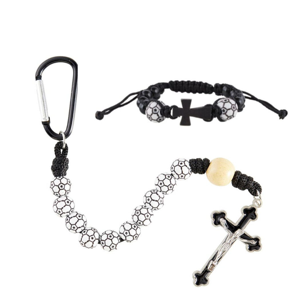 Kid’s Children’s Baseball Sport One Decade Rosary Keychain & Bracelet Set