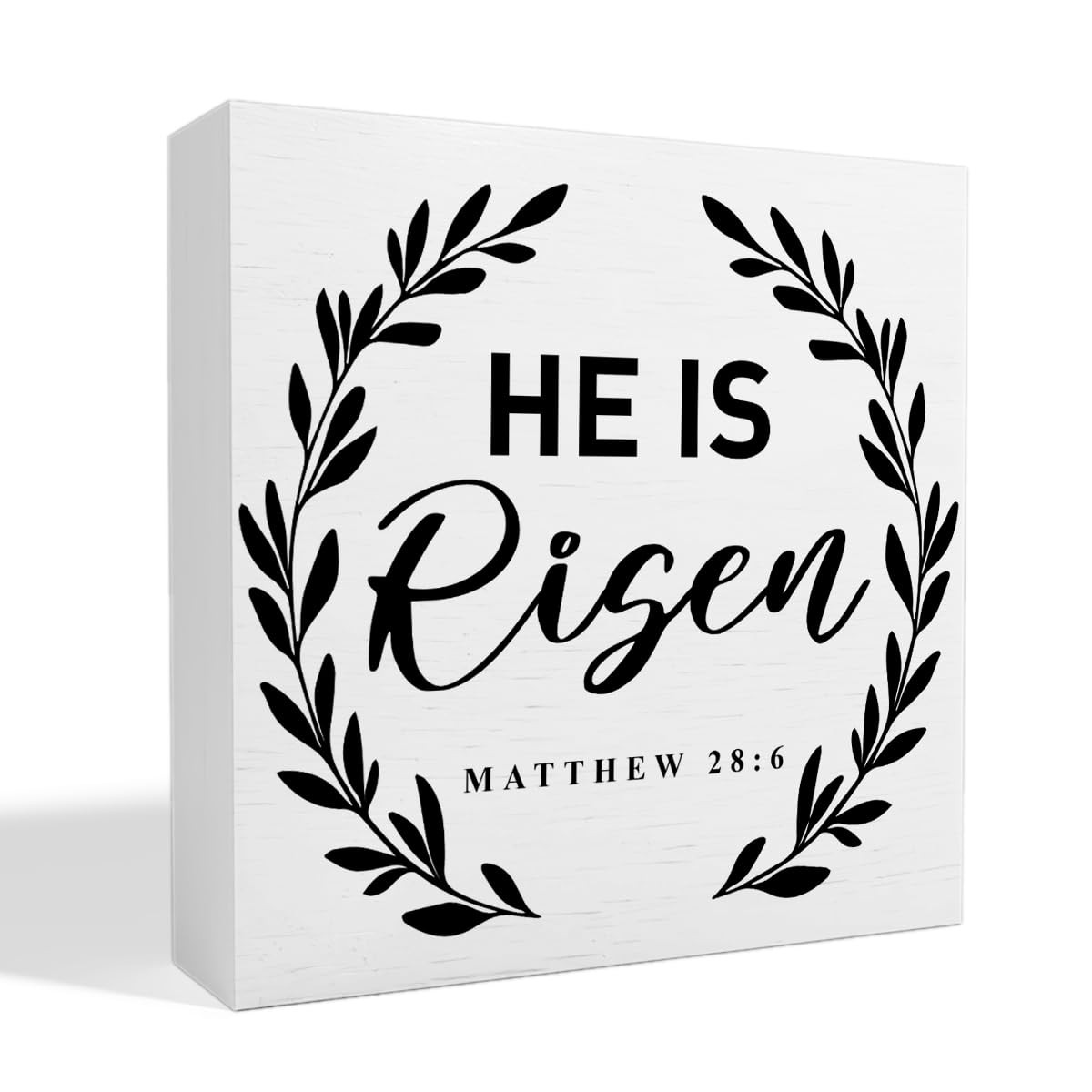 Easter Religious Decor Wooden Box Sign, Christian Bible Verse White