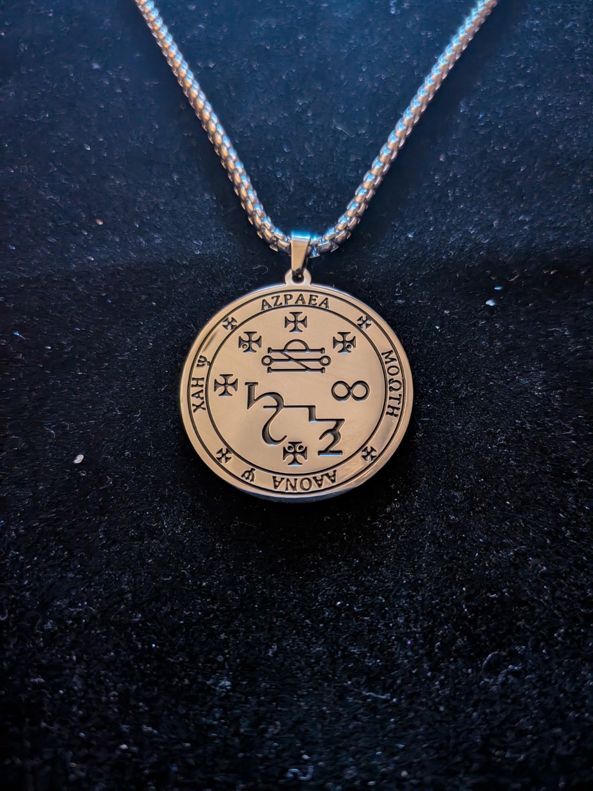 The Seal of Archangel Azrael, Talisman, Pendant, Engraved, Stainless Steel, Blk