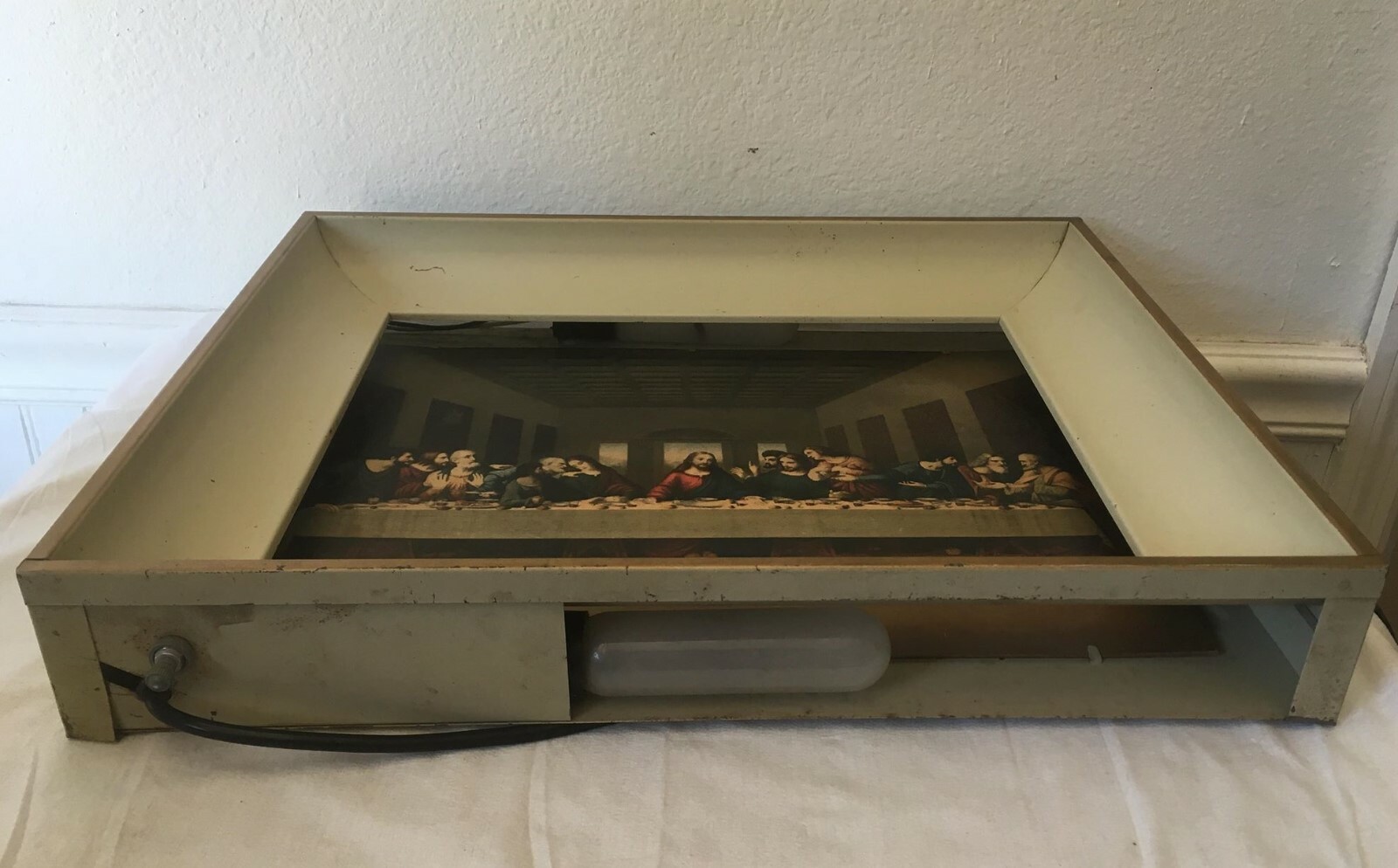 Vintage Last Supper Art Print Jesus Disciples Metal Lighted Box Frame Wall Decor