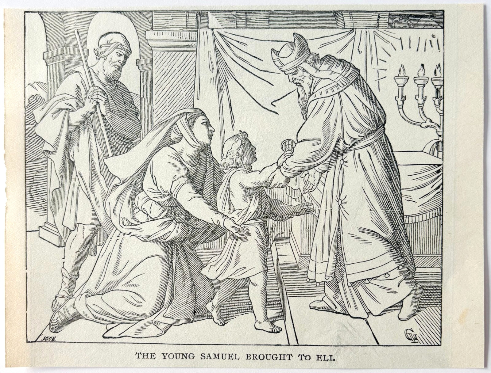 1902 The Young Samuel Brought To Eli Wood Engraving Biblical Christian A11C