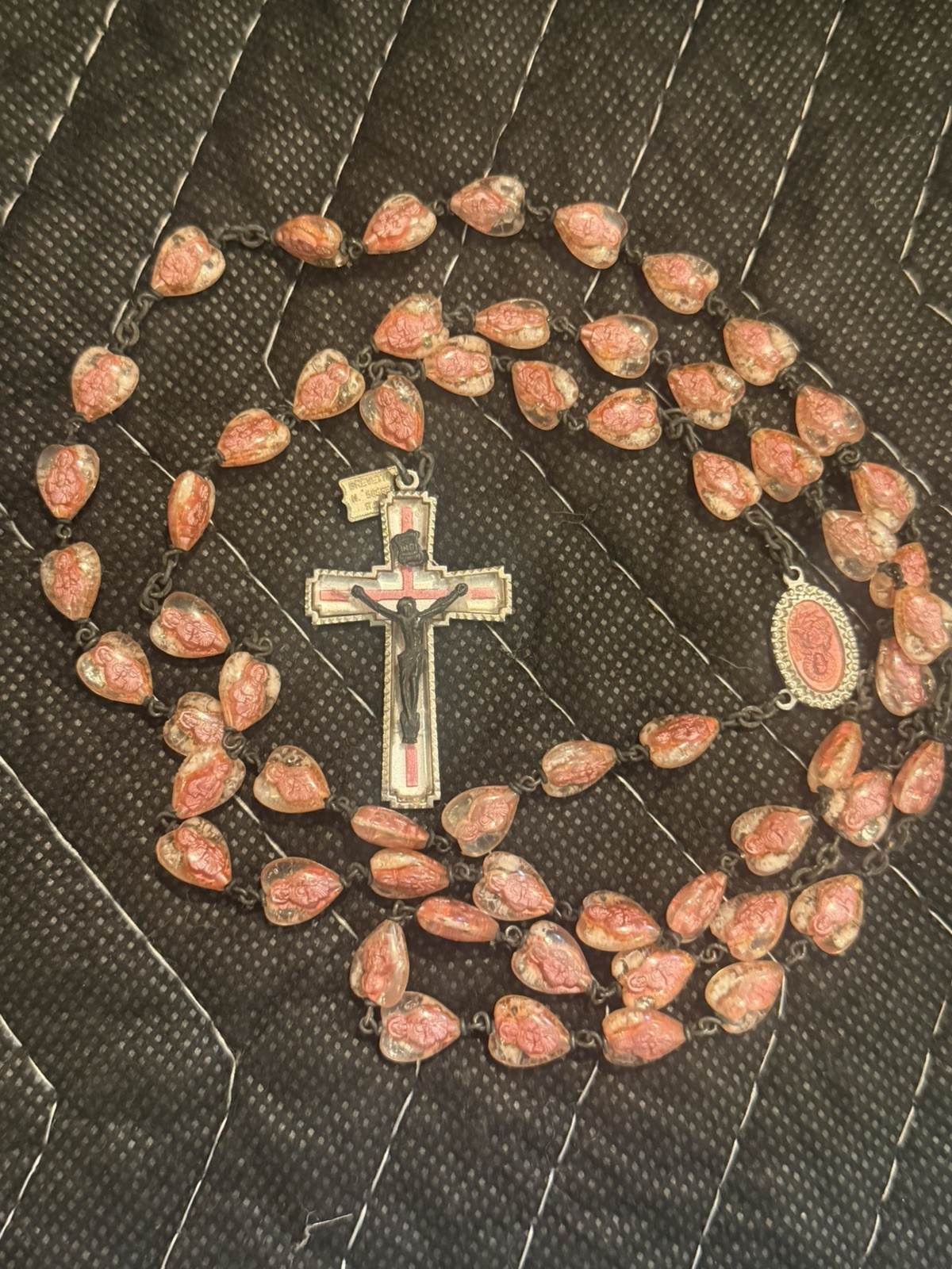 Rare Vintage 1950s Alpaca Pink Bubble Bead Brevetto Legatura Rosary
