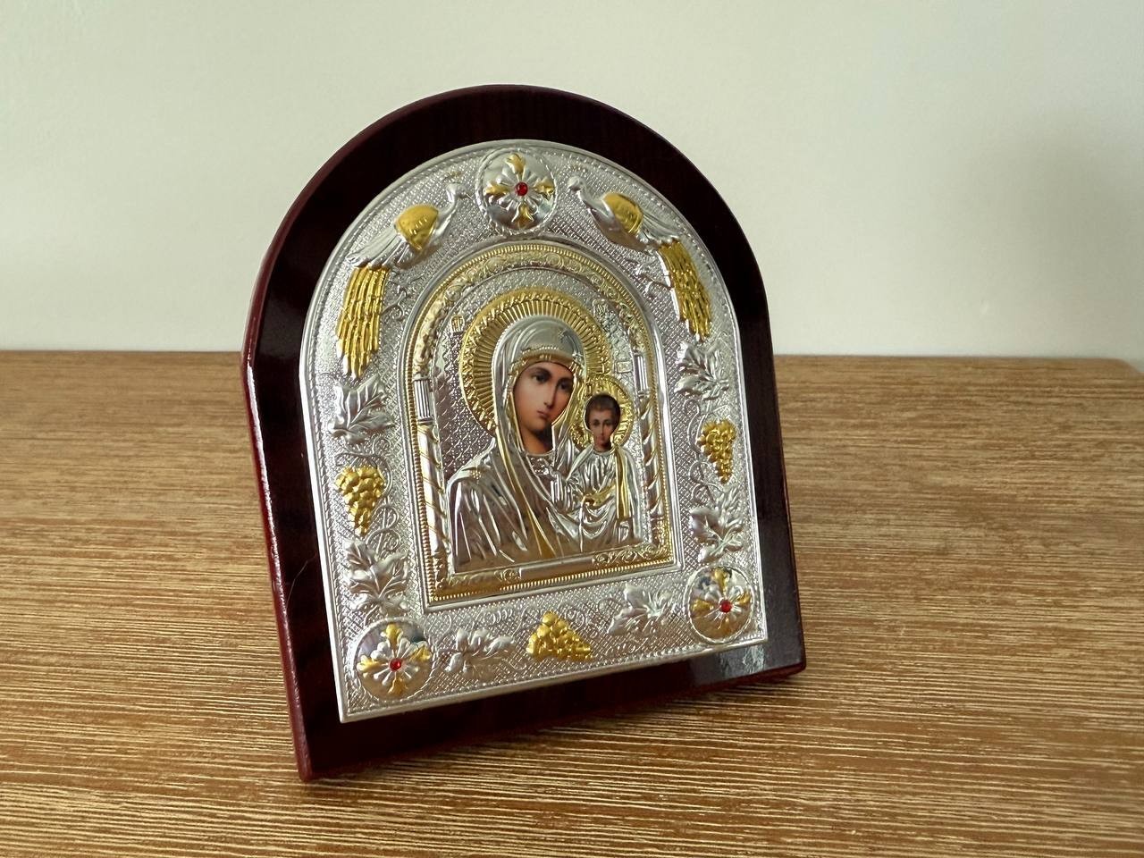 Orthodox Icon Virgin Mary – Silver/Gold Toned – Wooden
