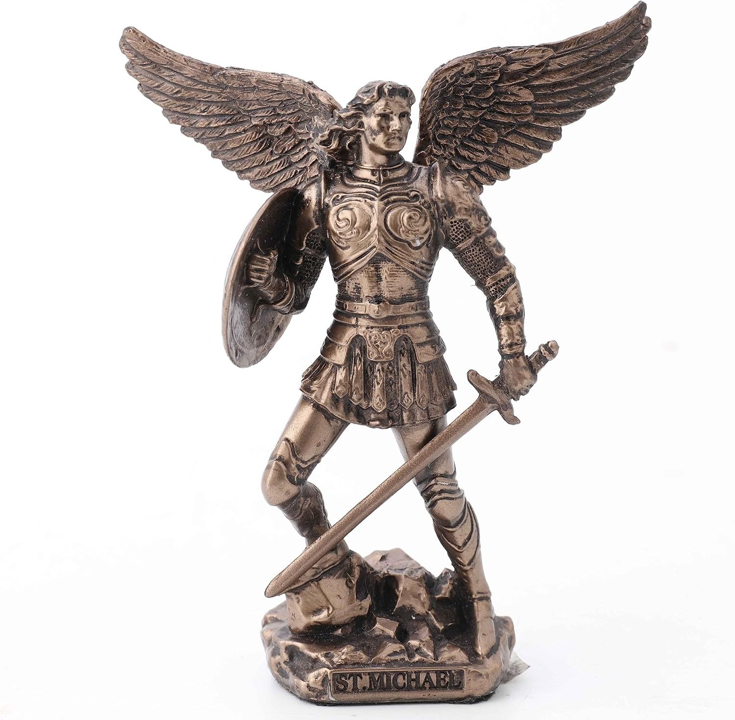 4.2 Inch Archangel Saint Michael Painted Bronze Finish Religious Figurine