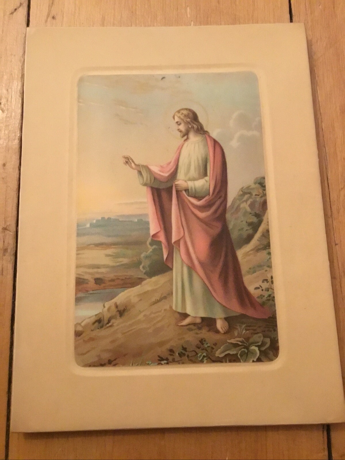 VTG CHRIST GOOD SHEPARD JESUS LAMBS SHEEP RELIGIOUS ART LOT Of 2 AUSTRIA