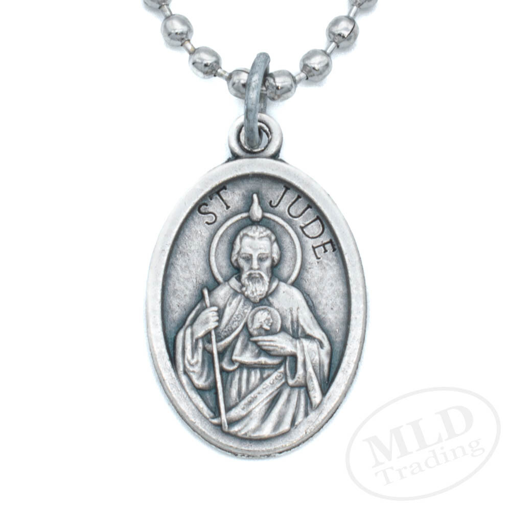 Saint St Jude Medal Pendant Necklace – Zinc Alloy, Made in Italy, 1″ w 24″ Chain