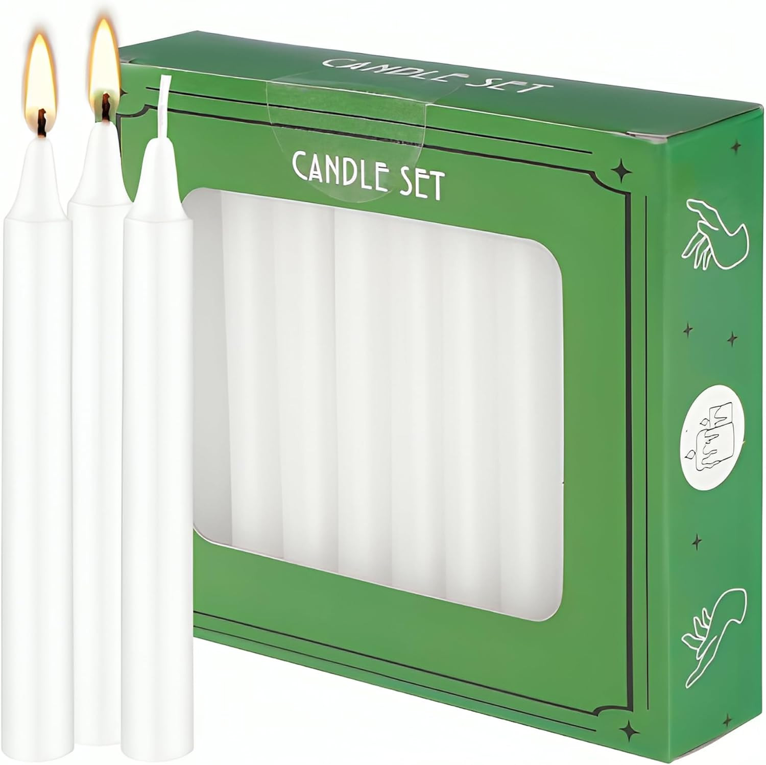 Set of 20 White Spell & Chime – Premium Mini Taper Candles for Rituals, Prayer,