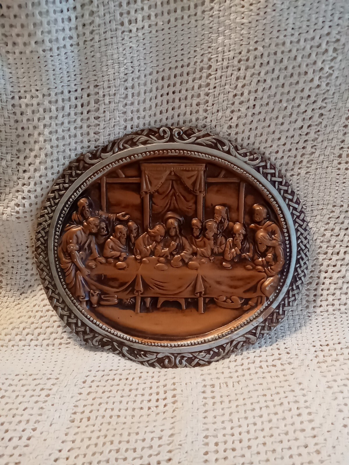 Vtg. Uniq Lego Fine Quality Japan Relief Ceramic Last Supper Plaque Bronze Look.