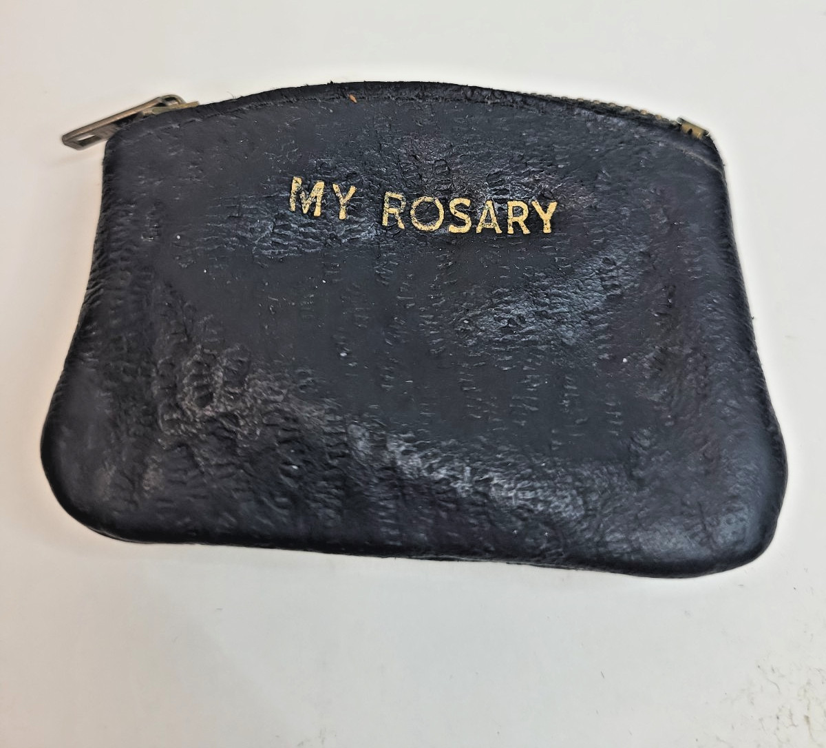 Gold Stamped My Rosary Genuine Leather Case Zipper Vintage Pouch Frand