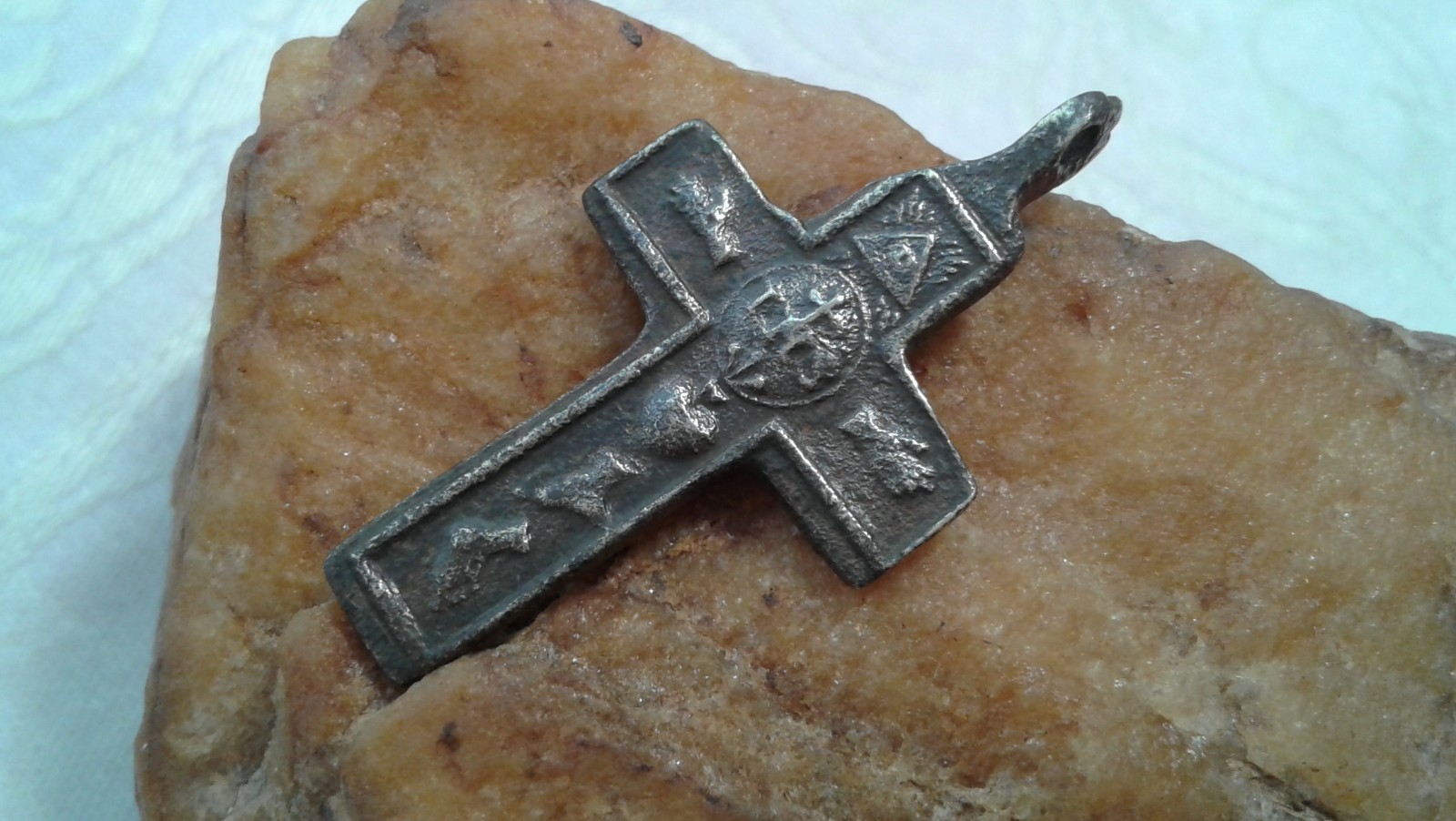 ANTIQUE c.1700s CATHOLIC JESUIT CRUCIFIX w/ ALL-SEEING EYE OF GOD & SACRED HEART