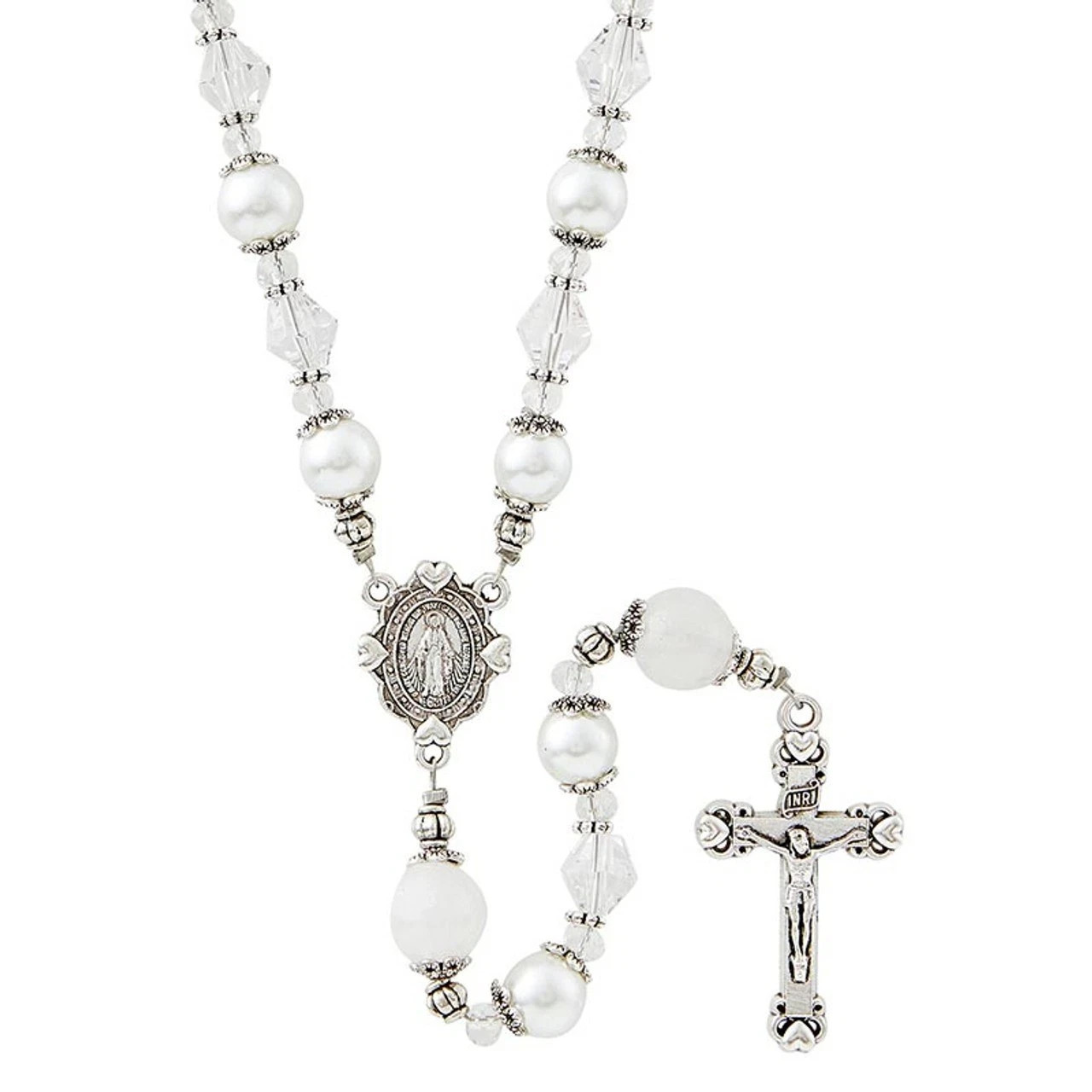 Creed Ivory Amore Mio Wire Rosary Double Capped w/ Spacers Miraculous Center 21″