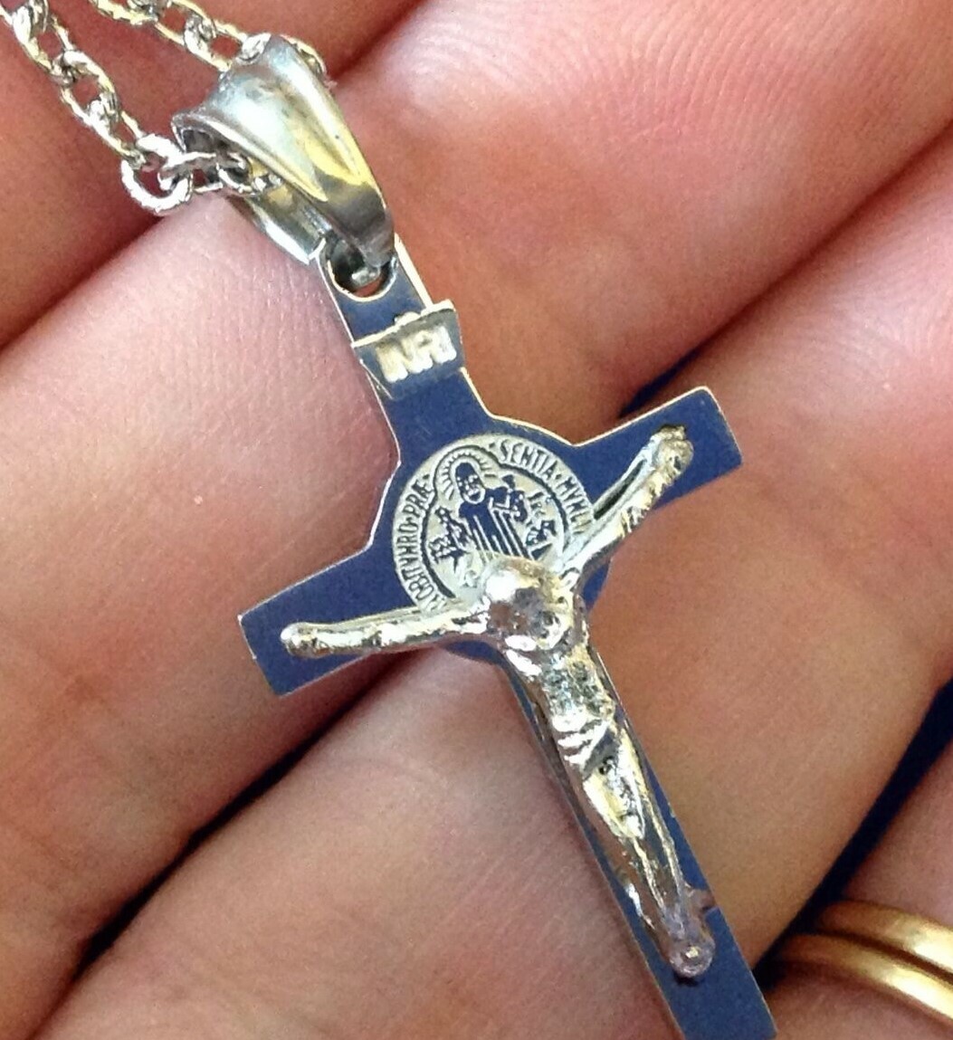 St BENEDICT Protection NECKLACE Saint Stainless Steel CRUCIFIX 27″ Men’s Women’s
