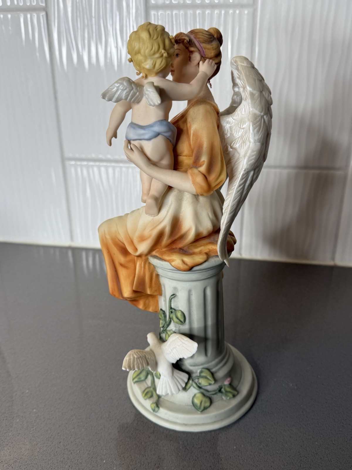 VTG Lot 2 Bisque Porcelain Angel & Cherub Figurine Hand Painted 2002 10.5”H EUC
