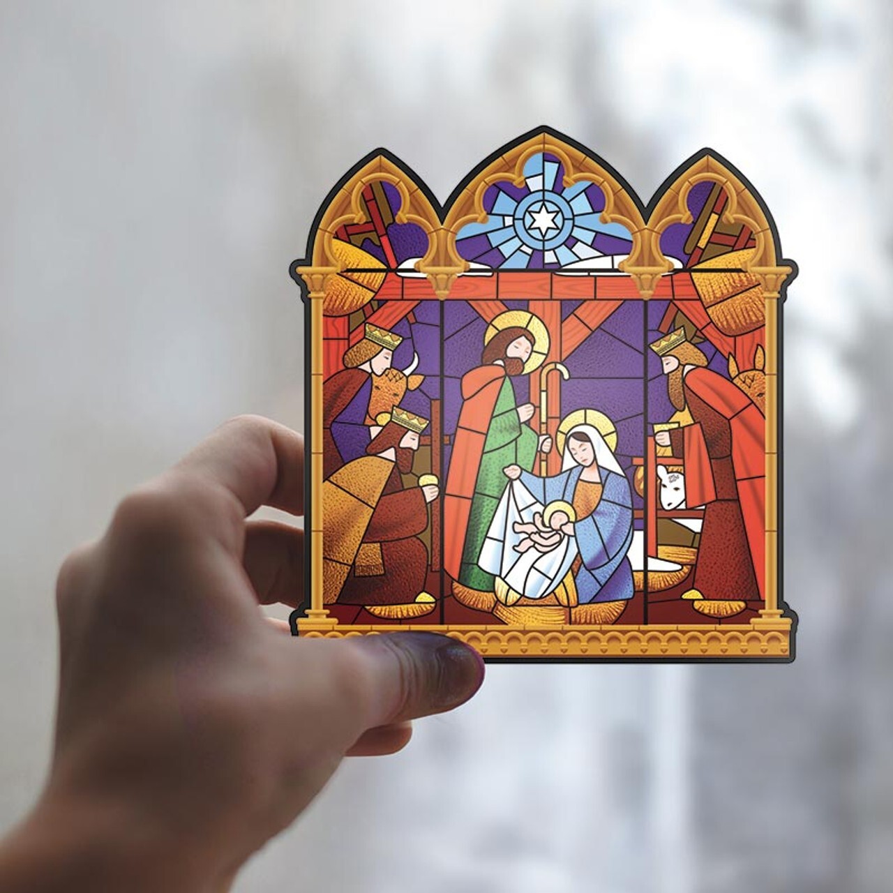 Christmas Nativity Stained Glass Look Static Decal Vinyl 6″ High Catholic