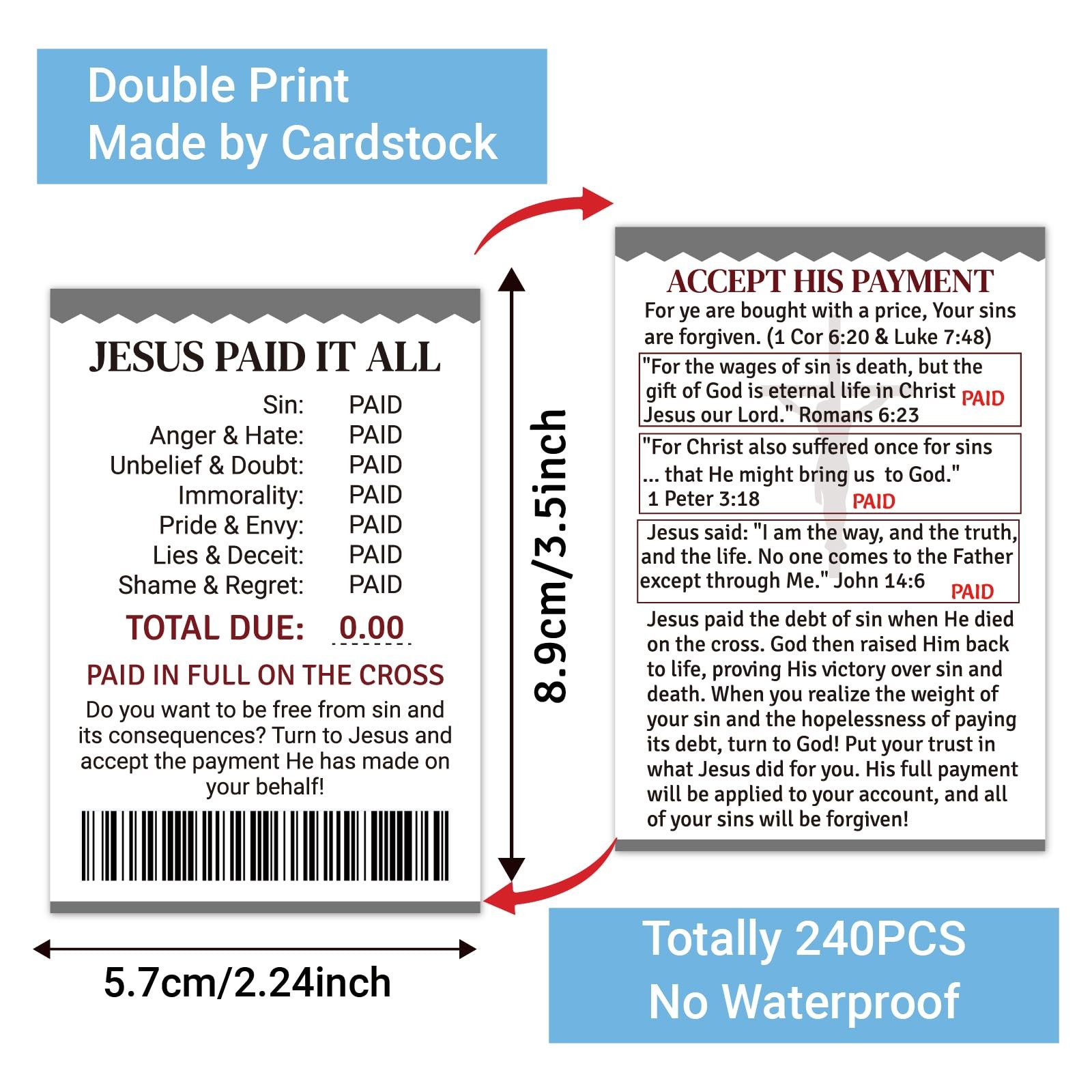 Fankya 240pcs Gospel Tracts Romans Road 3.5 x 2.24 inches, Jesus Paid It All