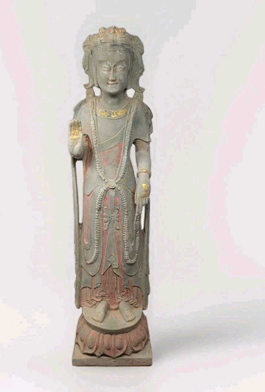 Stunning Stone Replica Buddhist Statue From Qingzhou Longxing Temple 21.5″ Tall