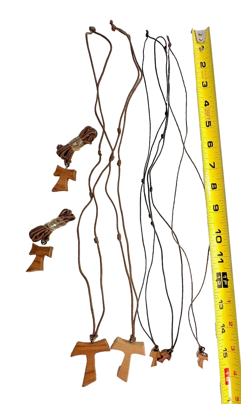 Olive Wood Tau Cross Necklace w/ Cord Christian Catholic Various Sizes Lot of 7