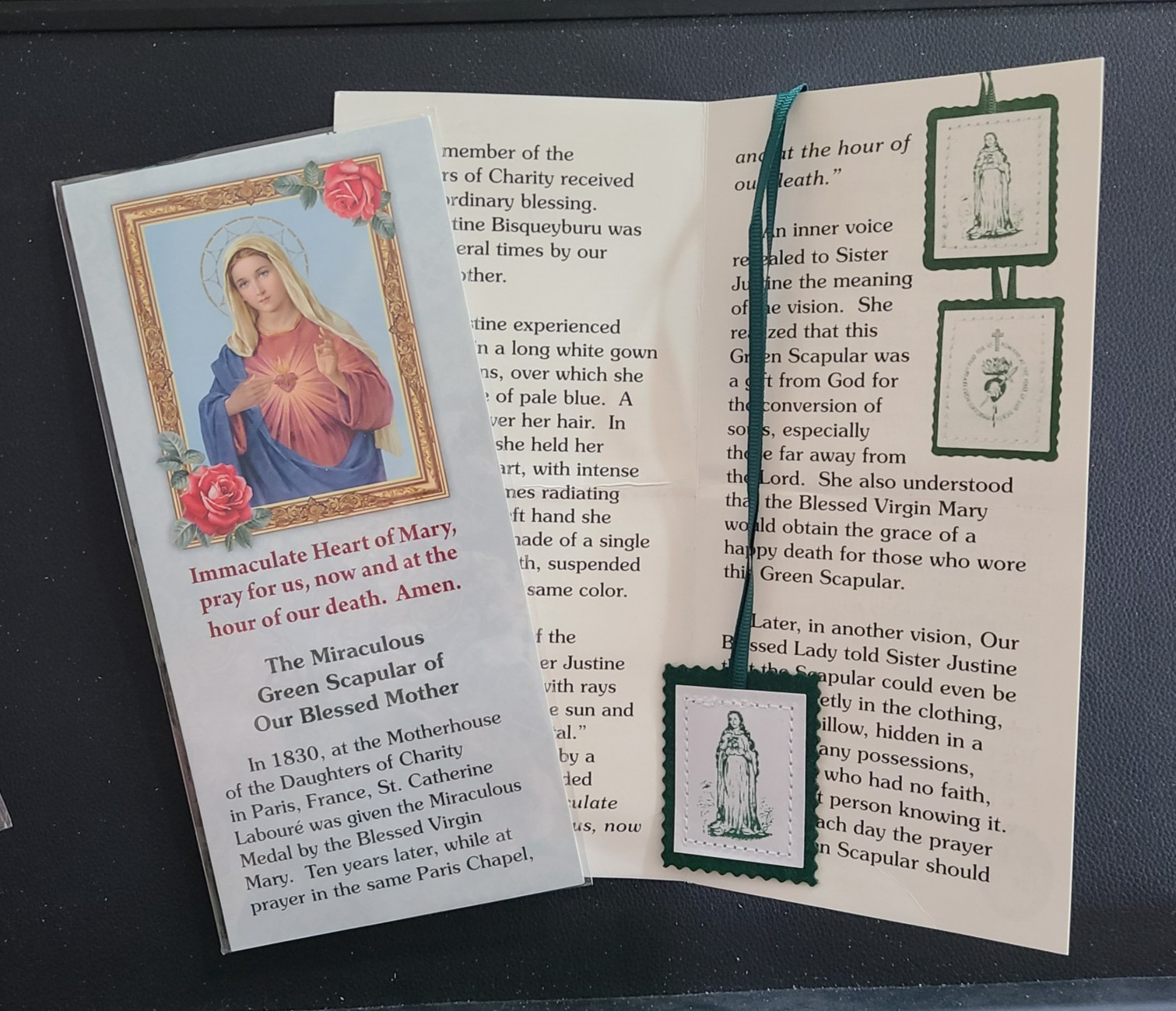 Miraculous Green Scapular – Immaculate Heart of Mary – BRAND NEW – (SET OF 10)