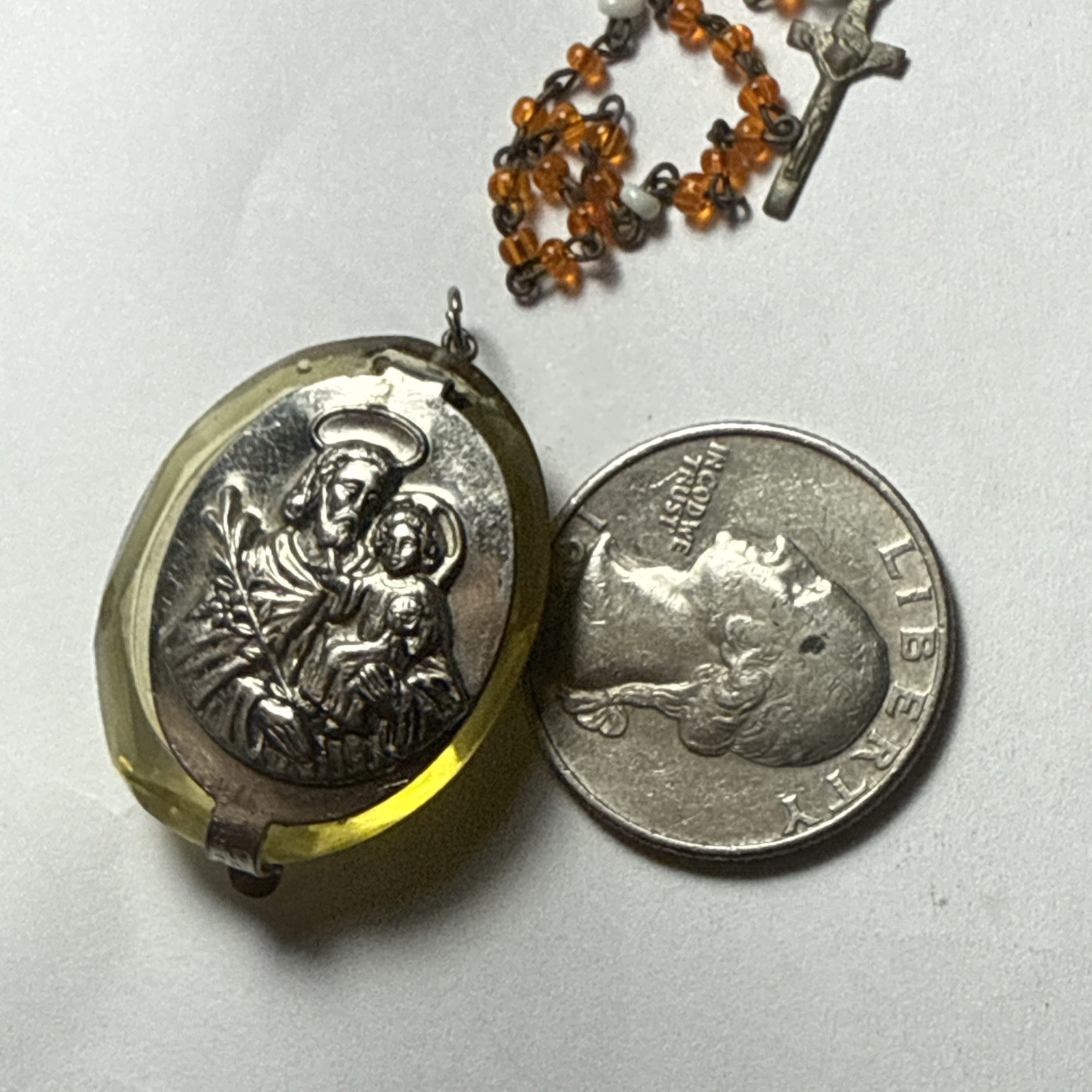 mini rosary Czech Glass In Czech Lucite Holder Pendant Antique Czechoslovakia