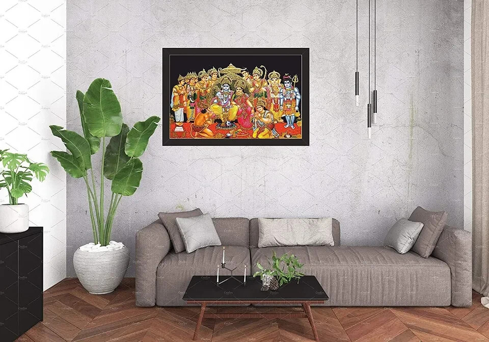 Canvas Ram Darbar Religious’ Framed Painting For Home Multicolour 19 x 13 Inches