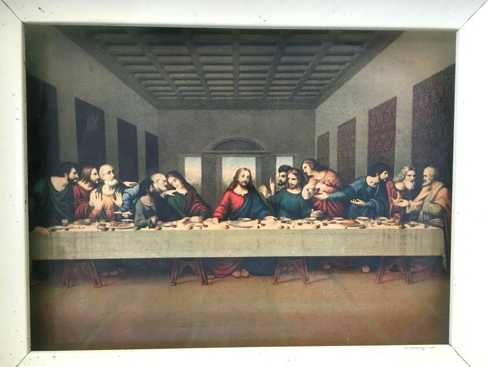 Vintage Last Supper Art Print Jesus Disciples Metal Lighted Box Frame Wall Decor