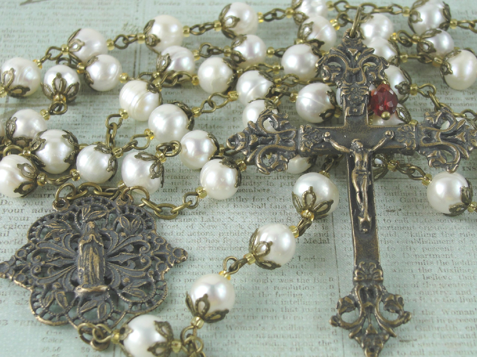 LG. Rosary St Michael The Archangel Black Onyx Antique Bronze Hand Made