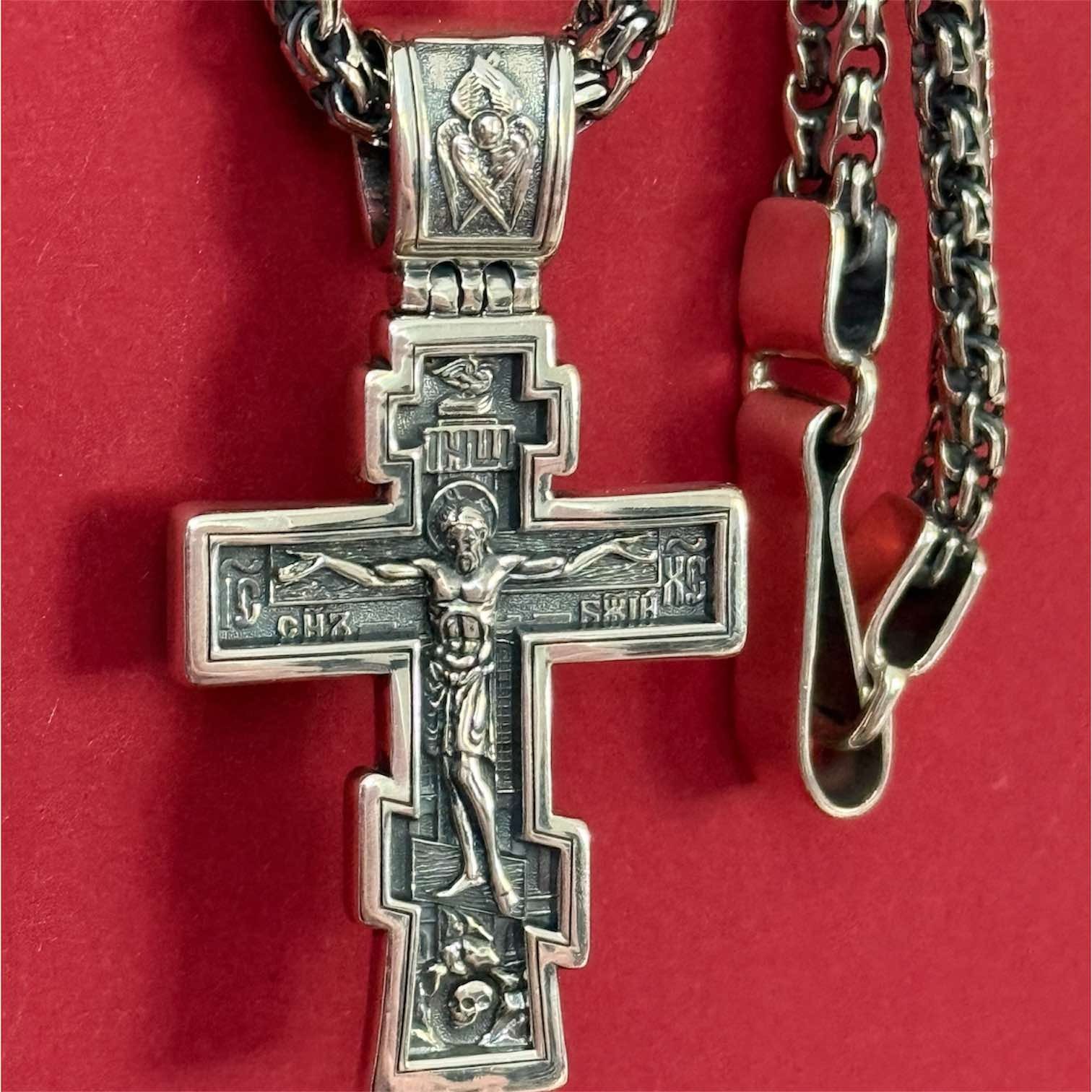 Vintage Necklace Cross Jesus Silver 925 Pendant Jewelry Religion Chain Women Man
