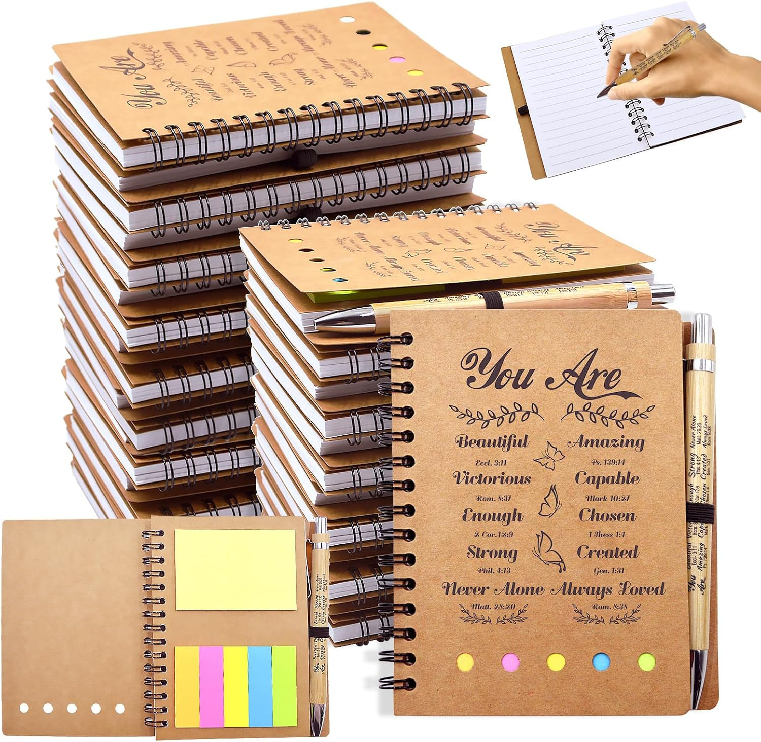 20 PCS Christmas Christian Gifts Prayer Journal Set, 10 Bible Verse Pens & 10 Sm