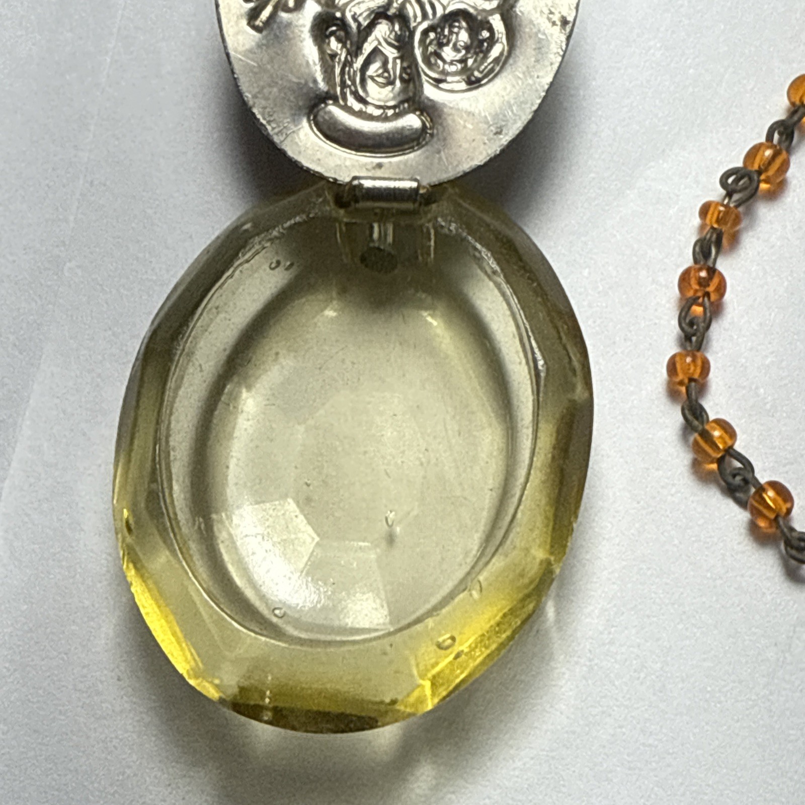 mini rosary Czech Glass In Czech Lucite Holder Pendant Antique Czechoslovakia