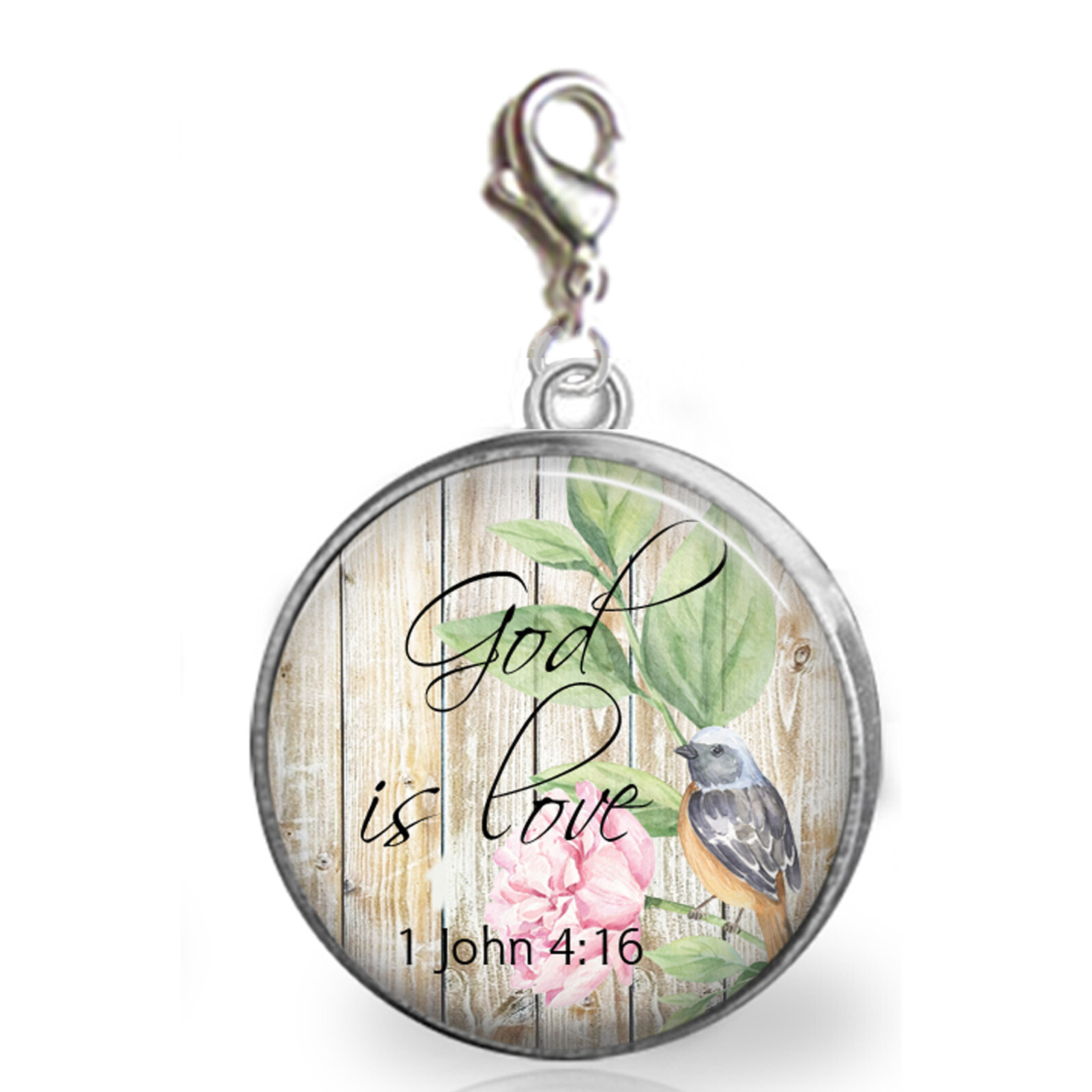 1 John 4:16 God Is Love Religious Clip On Charm Bracelet Zipper Pull Purse Charm