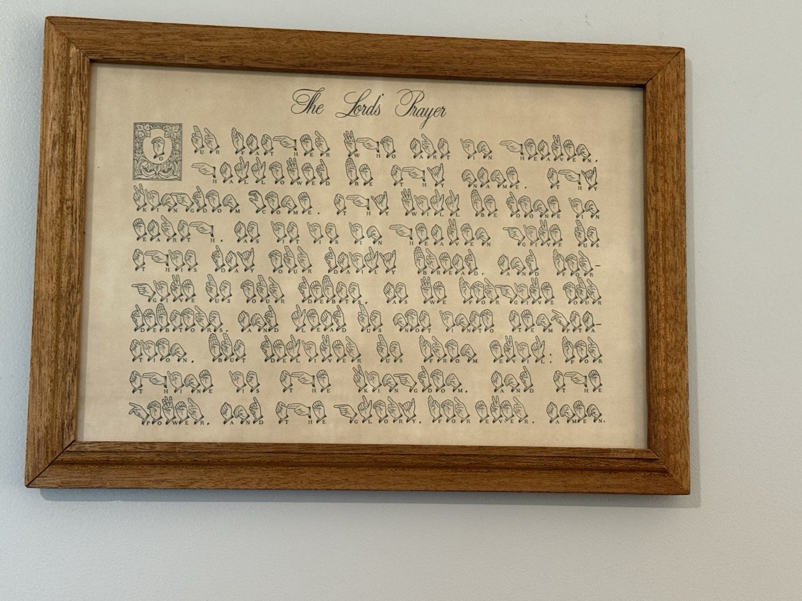 Vintage American Sign Language The Lord’s Prayer Wood Framed 17.25×12.25