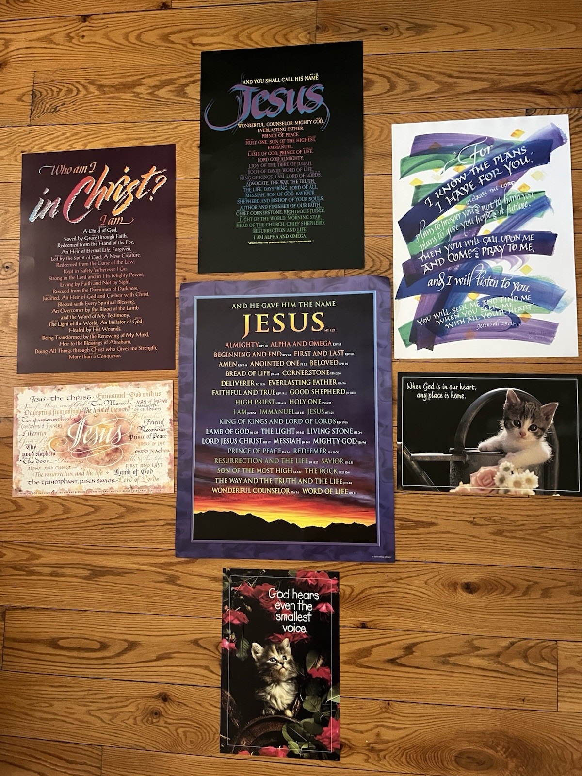7-VTG 80’s-2002 Inspirational Christian Posters Jesus Name Names of God Kittens