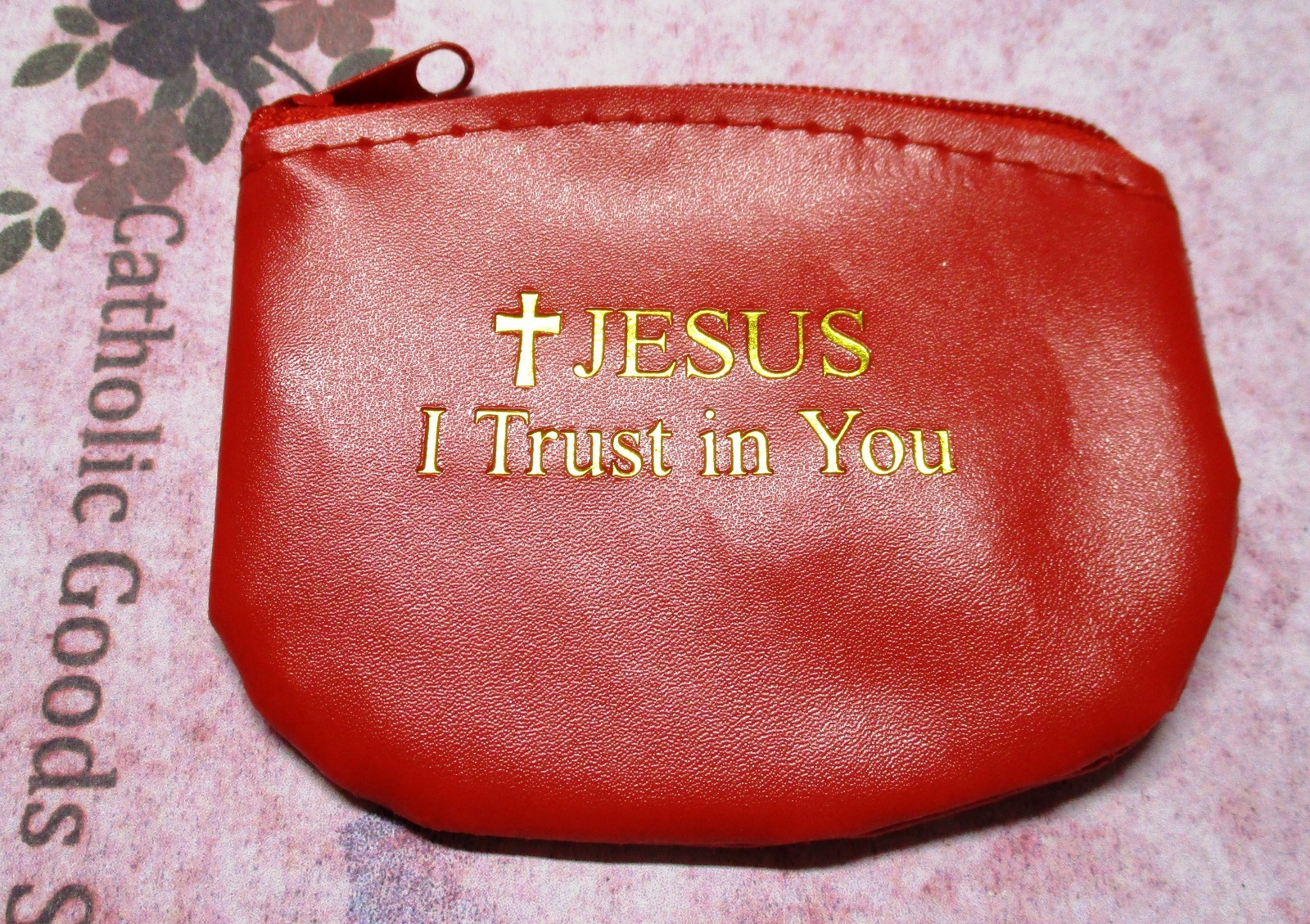 Soft Red Vinyl “Jesus I Trust in You” Zipper Rosary Case