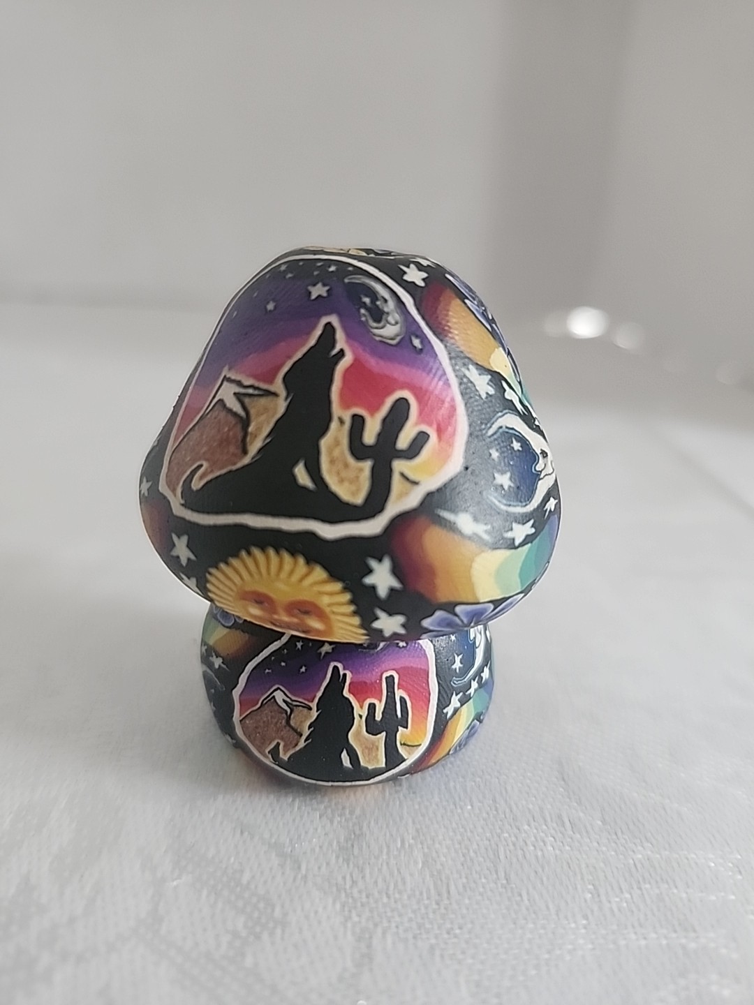Mushroom Incense Polymer Clay Holder Vintage 2″wolf Moon Star Design