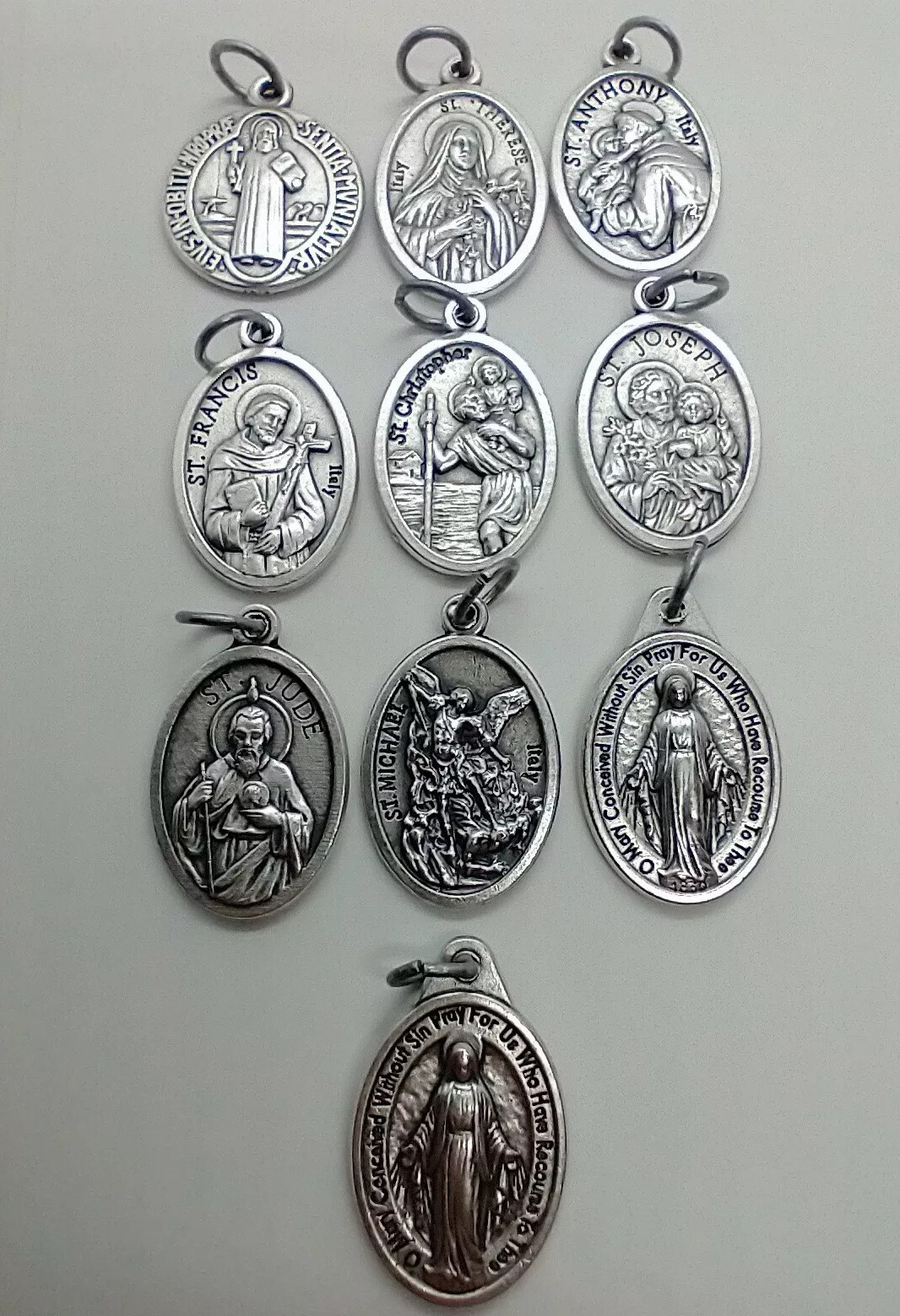 Catholic Lot of 10 Silver Pltd. Religious Medals St Benedict Christopher Francis