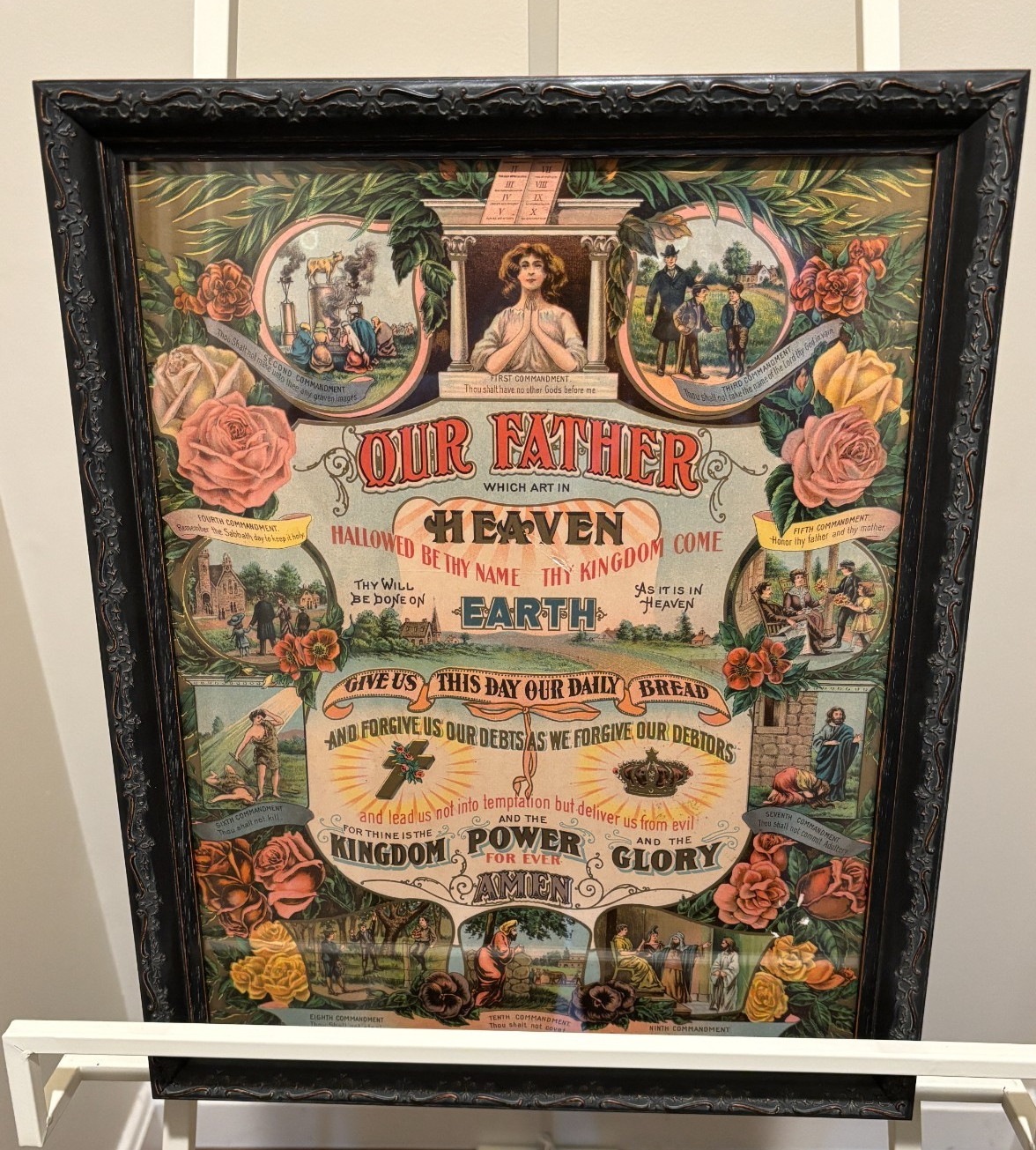 Vintage The Lords Prayer Wall/ Ten Commandments decor Victorian Antique