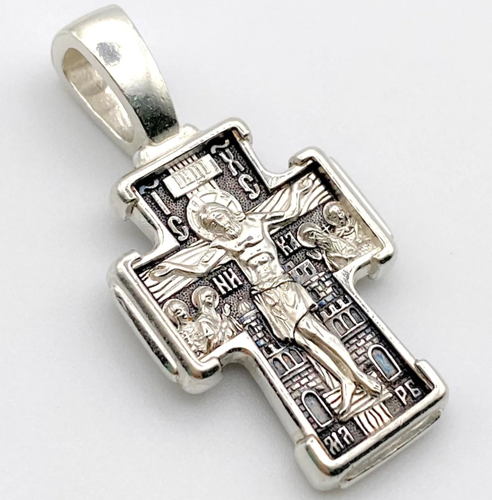 Orthodox St Nicholas Wonderworker Body Cross 925 Sterling Silver Russia