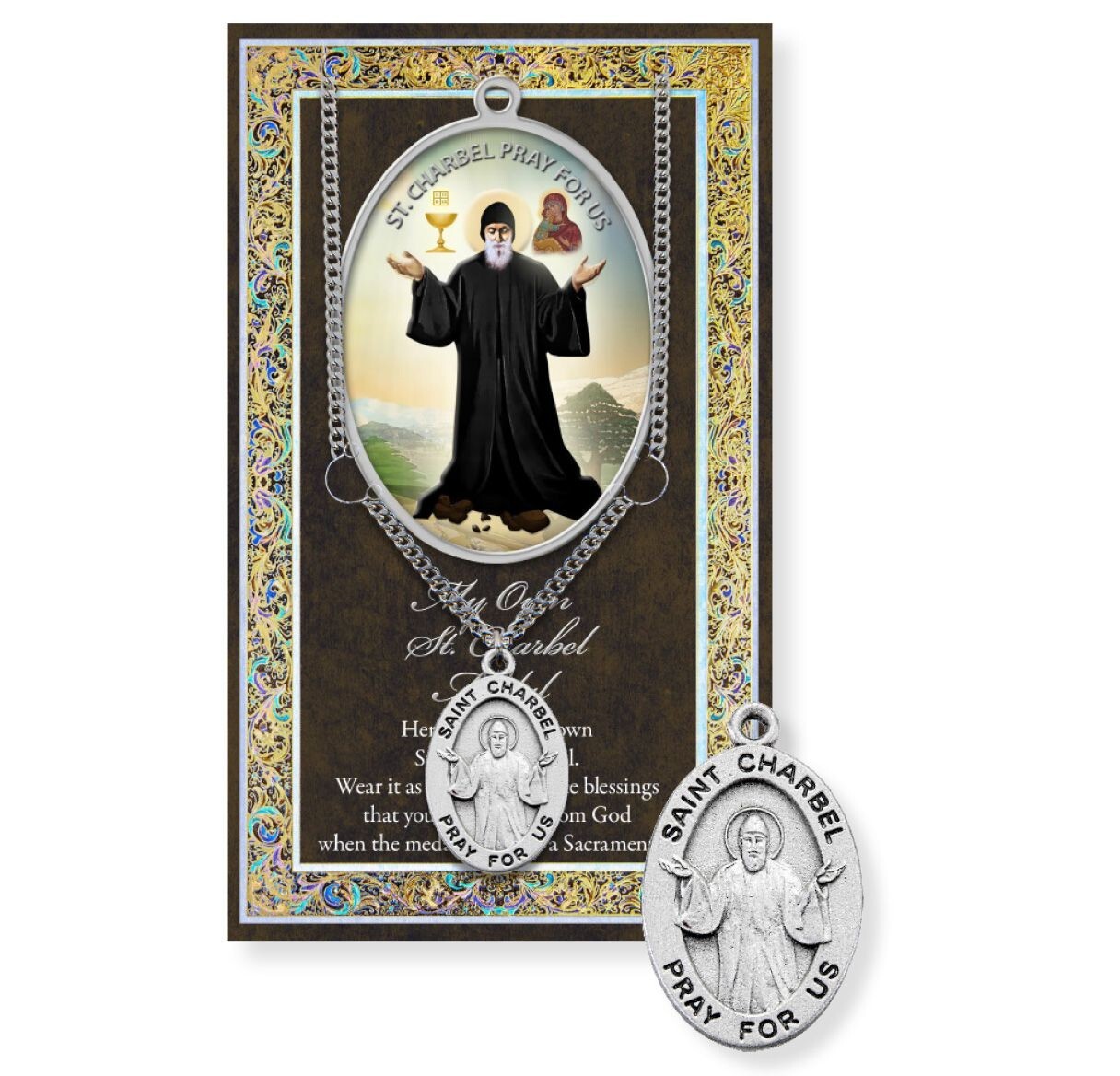 1 Inch Saint Charbel Pewter Medal with 24″ Chain