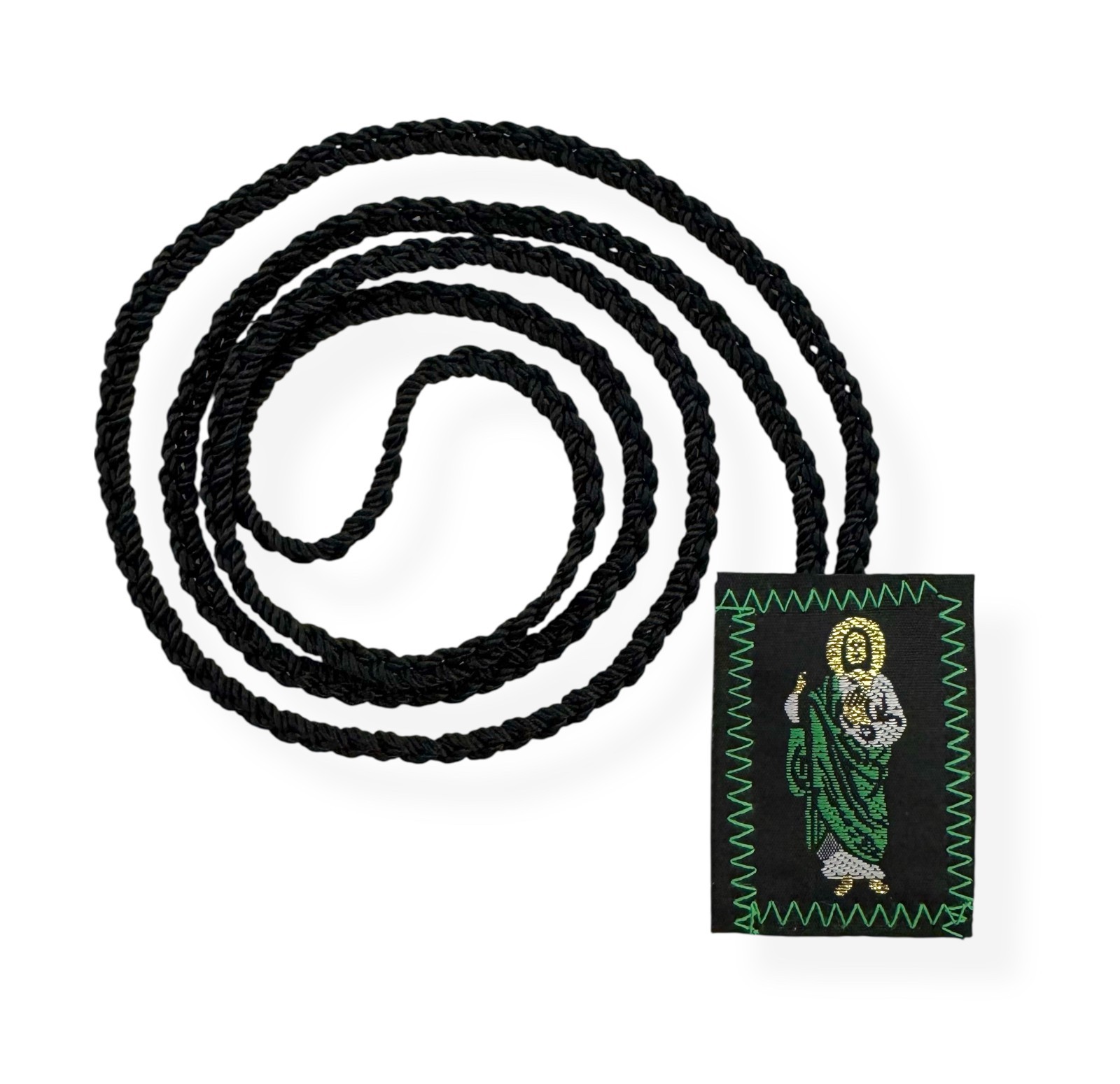 St Jude Black Corded Scapular Necklace San Judas Tadeo Escapulario Negro Collar