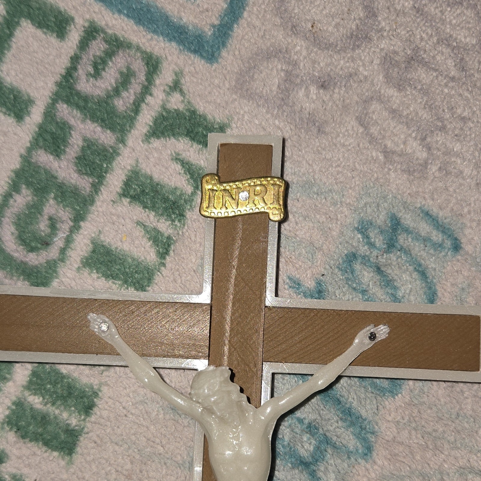 Glow In The Dark Wood and Plastic Crucifix Cross with INRI Plaque, Christian