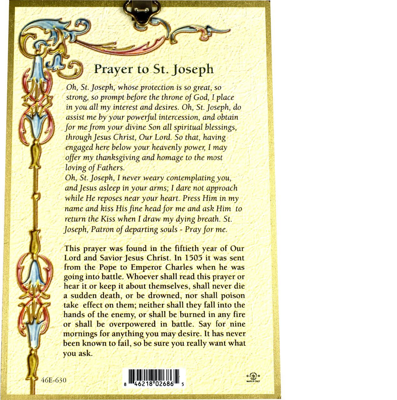 St Joseph Gold Foil Mosaic Wall Plaque with Prayer